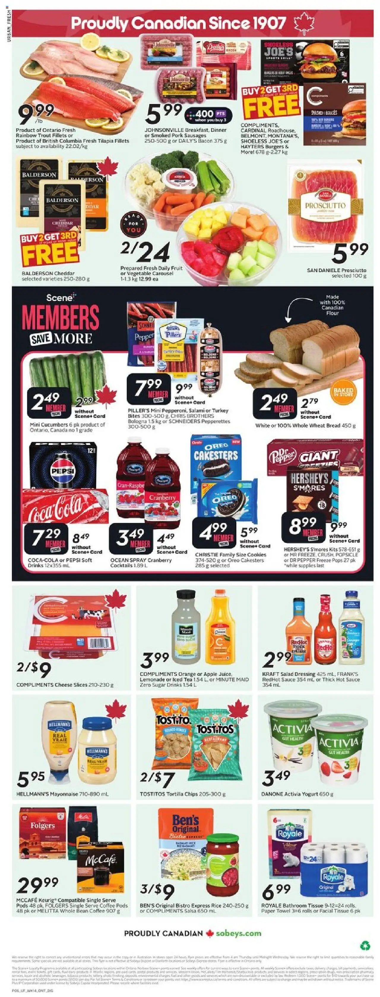 Sobeys flyer valid from 31.07.2025 | Page: 4 | Products: Cookies, Cheese, Bread, Coffee