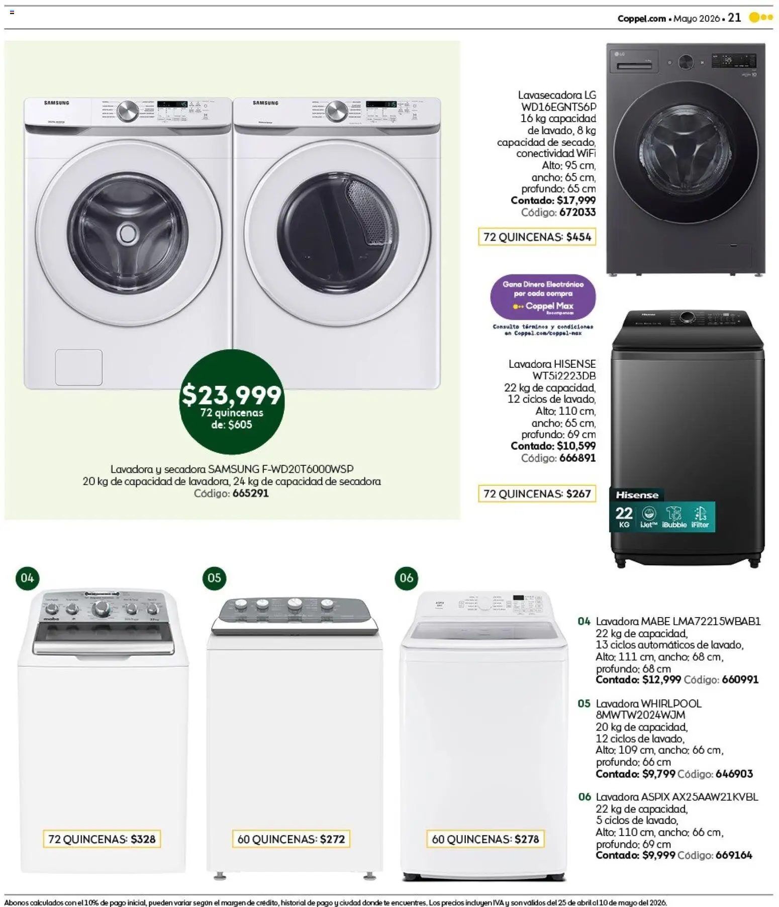 Nuevas ofertas de Coppel válidas en toda la República Mexicana desde el 25.04.2026. ¡Encuentra las mejores ofertas en Coppel catálogo Claro que la vas a querer! | Página: 21 | Productos: Secadora, Lavadora