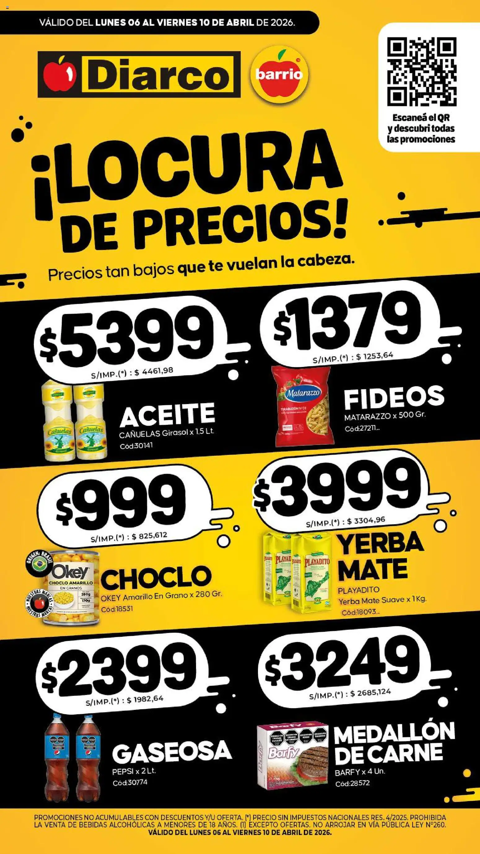 Diarco - Especial Locura De Precios │ válido desde el 06.04.2026 | Página: 2 | Productos: Choclo, Aceite, Gaseosa, Fideos