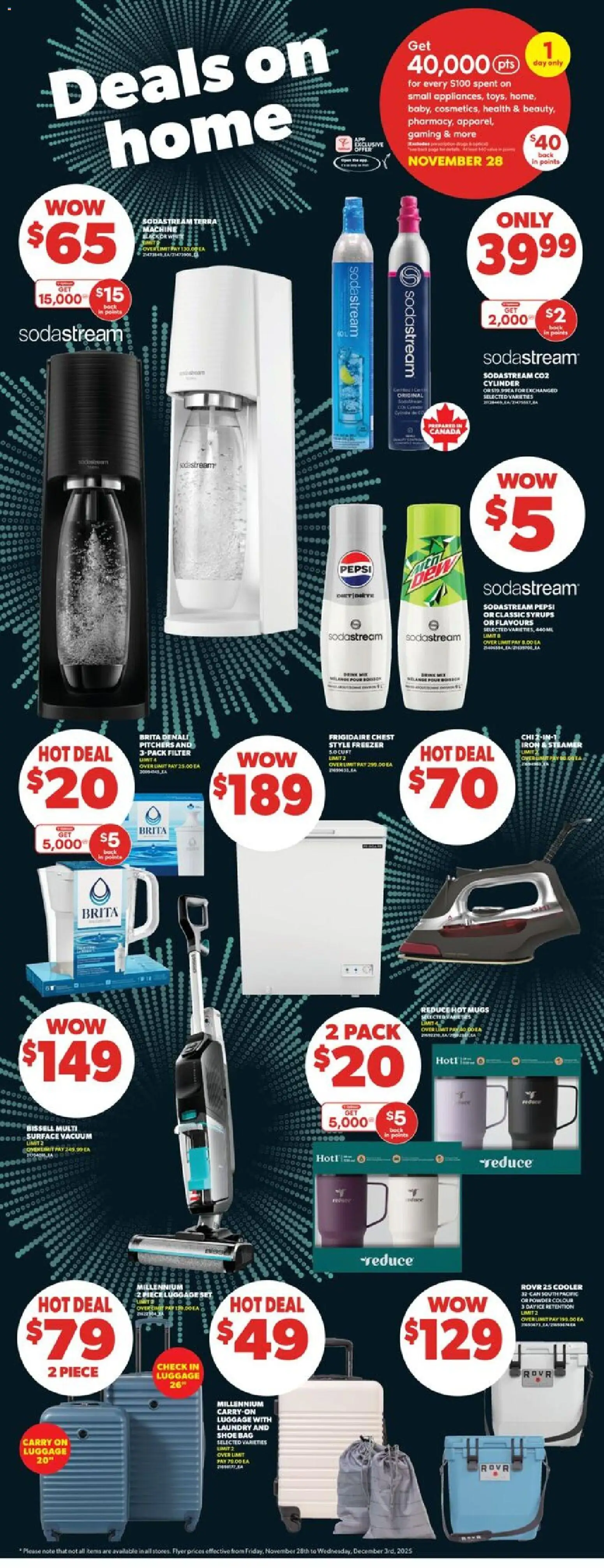 Real Canadian Superstore flyer valid from 28.11.2025 | Page: 4 | Products: Luggage, Bag, Freezer, Iron