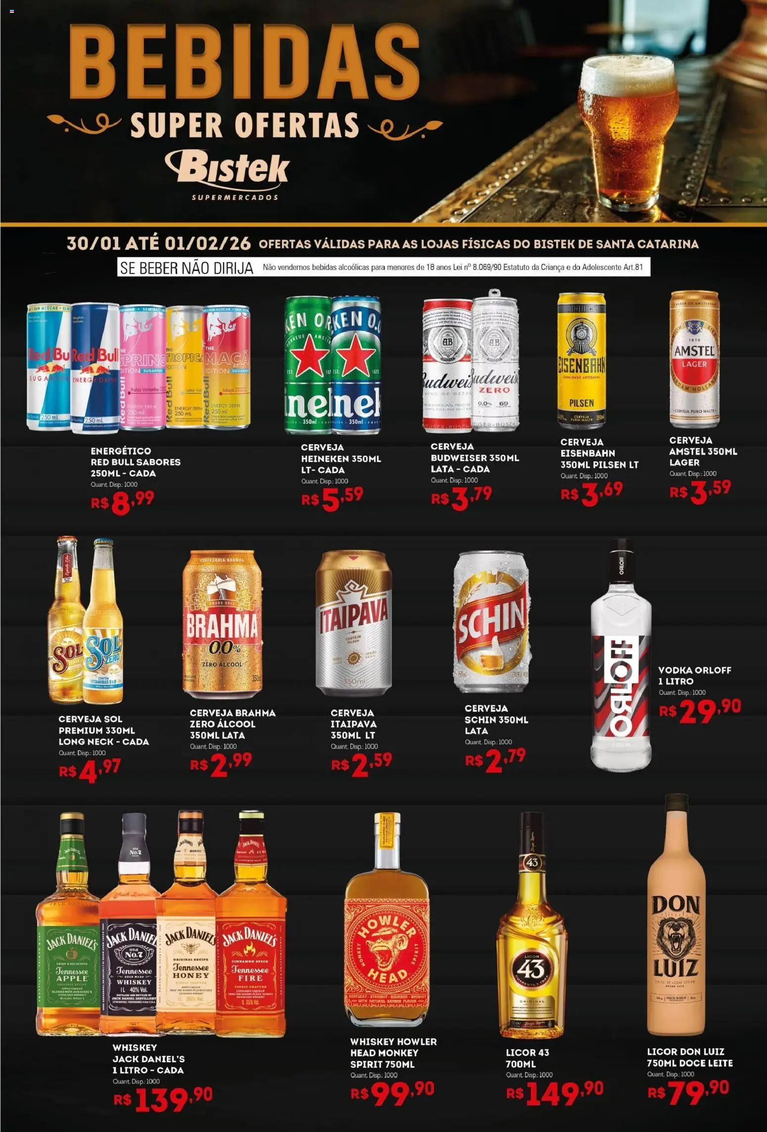 Bistek Supermercados Folheto - válido de 30.01.2026 | Página: 1 | Produtos: Energético, Licor, Licor 43, Eisenbahn