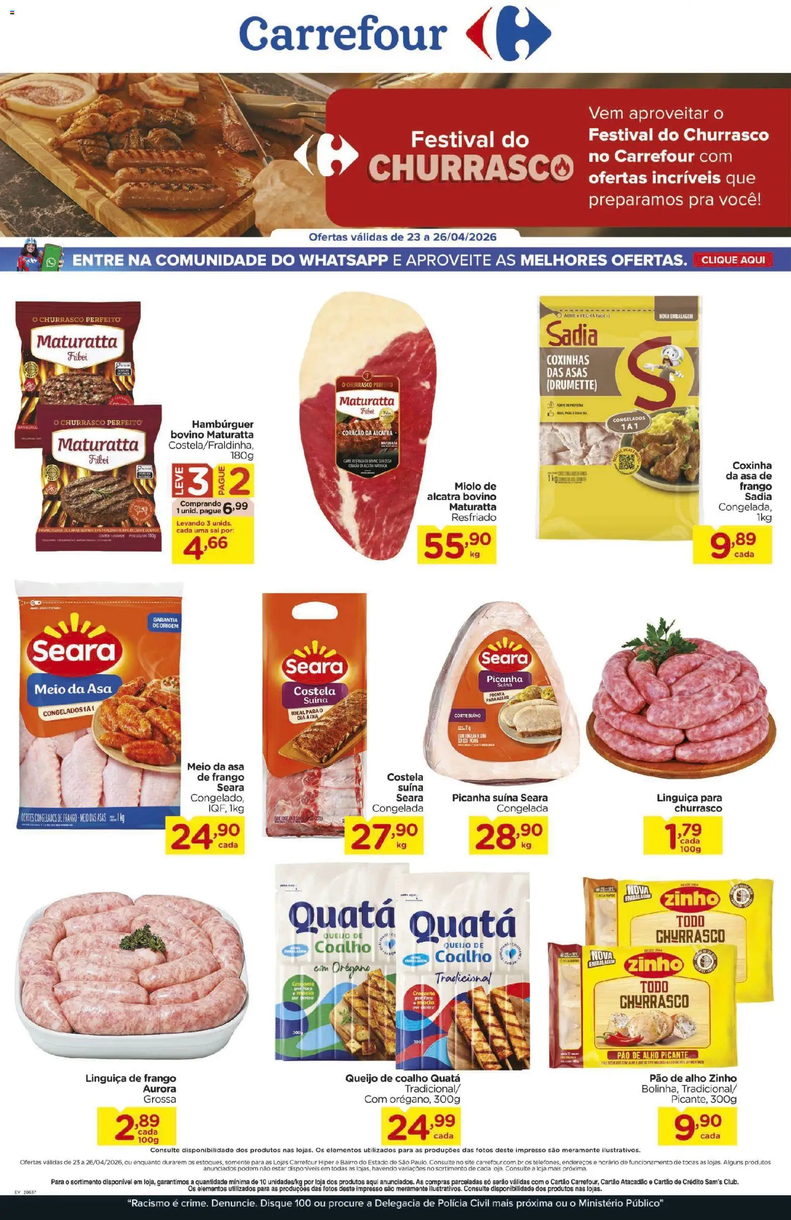 Carrefour Folheto - válido de 23.04.2026 | Página: 1 | Produtos: Pao de alho, Alcatra, Asa de frango, Orégano