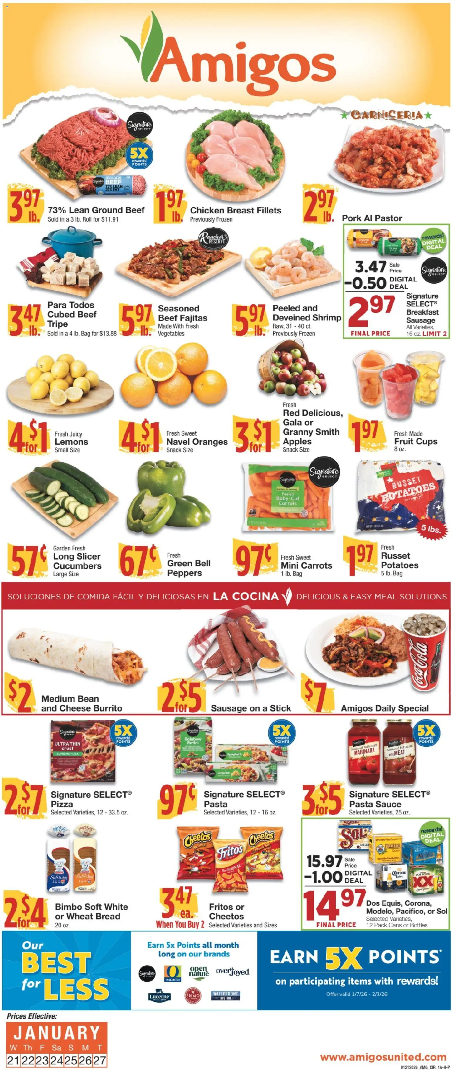 United Supermarkets Ad - valid from 20.01.2026 | Page: 1 | Products: Pizza, Apples, Cucumbers, Potatoes