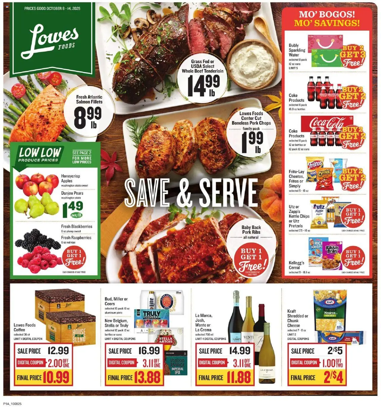 Lowes Foods Weekly Ad - NC - valid from 08.10.2025 | Page: 1 | Products: Pork, Apples, Water, Kettle