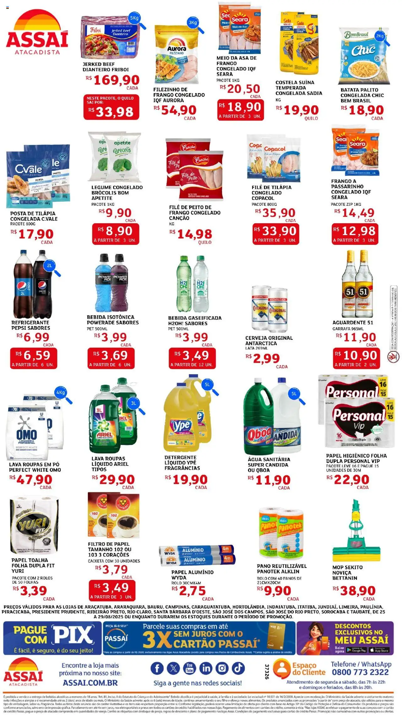Assaí Atacadista Folheto - válido de 25.08.2025 | Página: 2 | Produtos: Detergente, Roupas, Bebida, Brócolis