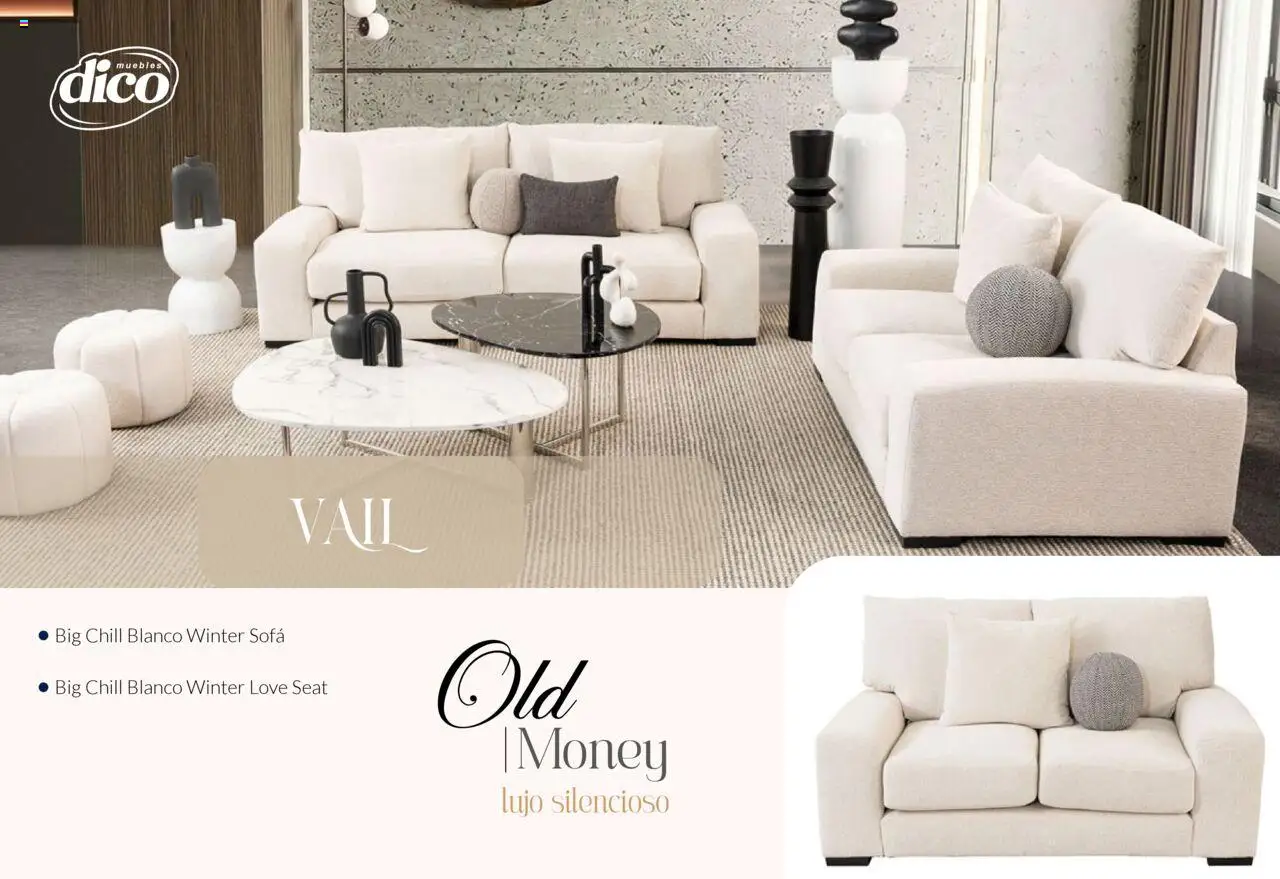 Nuevas ofertas de Muebles Dico válidas en toda la República Mexicana desde el 13.02.2025. ¡Encuentra las mejores ofertas en Muebles Dico catálogo Colección Old Money! | Página: 31 | Productos: Sofá