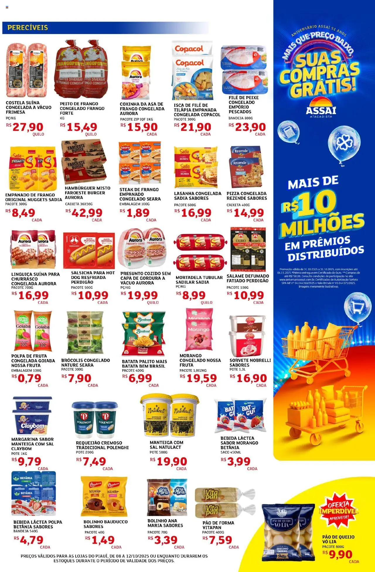 Assaí Atacadista Folheto - válido de 08.10.2025 | Página: 3 | Produtos: Mortadela, Brócolis, Sal, Peito de frango