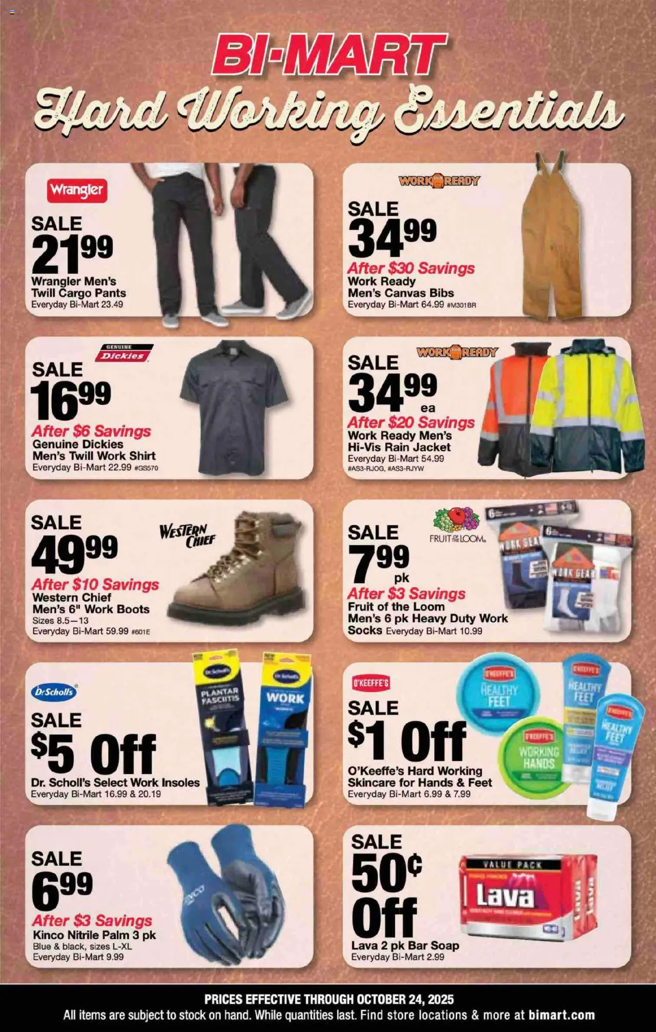 Bi-Mart Work Wear Essentials - valid from 13.10.2025 | Page: 1 | Products: Canvas, Soap, Bar Soap, Boots