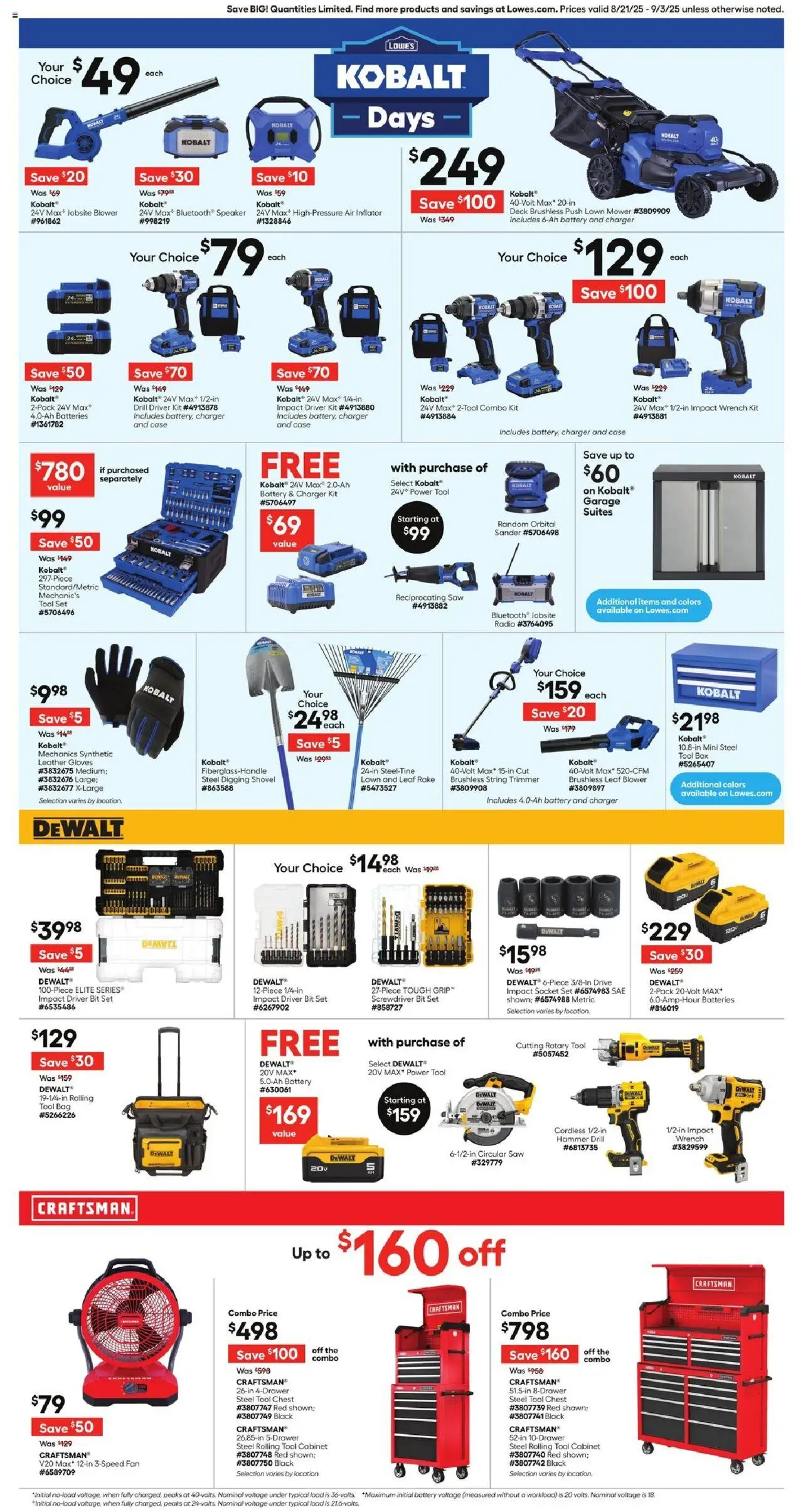Lowe's Ad - valid from 28.08.2025 | Page: 5 | Products: Trimmer, Shovel, Charger, Leaf Blower