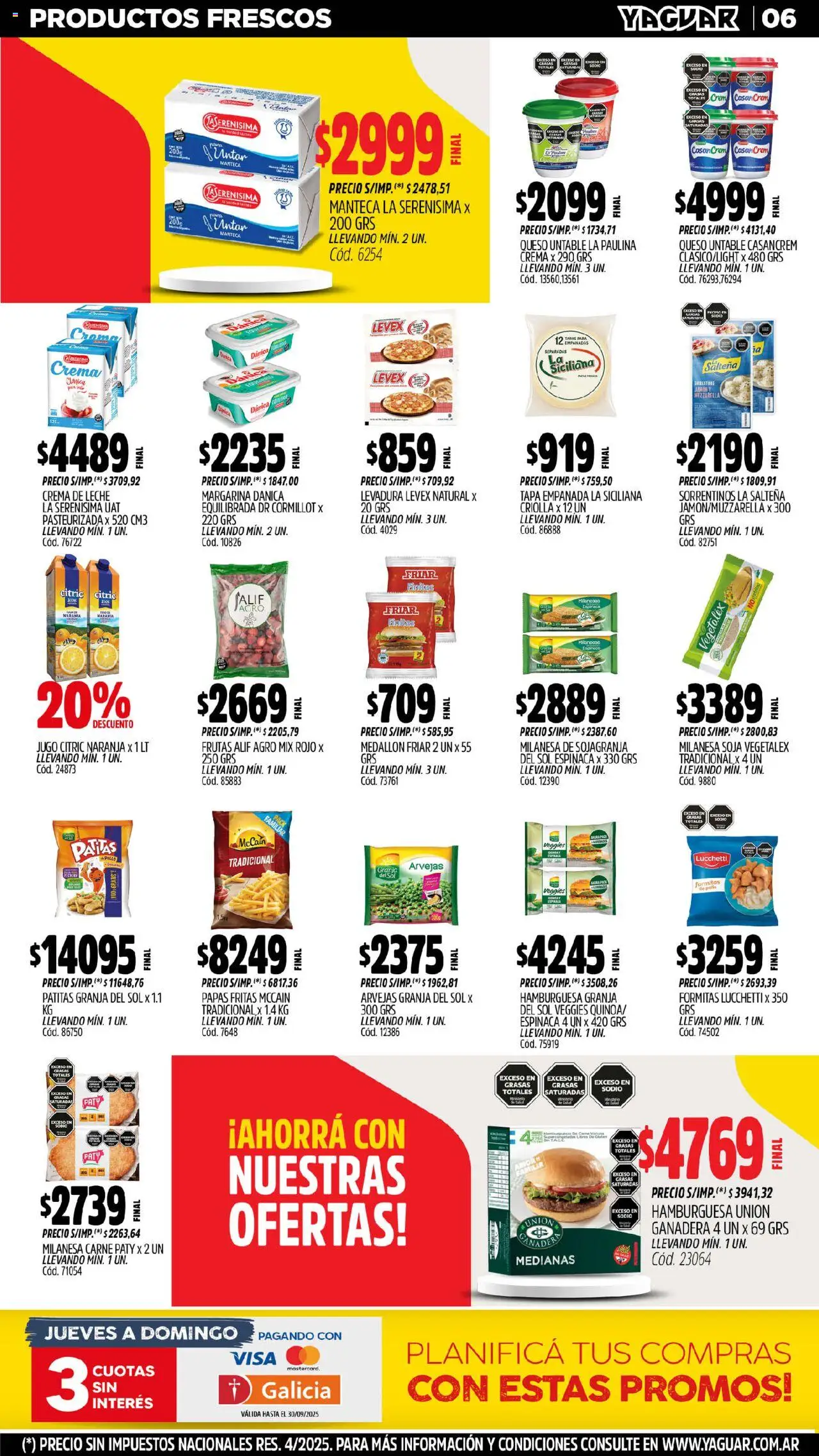 Yaguar - Jujuy │ válido desde el 15.09.2025 | Página: 7 | Productos: Crema de leche, Espinaca, Margarina, Papas fritas