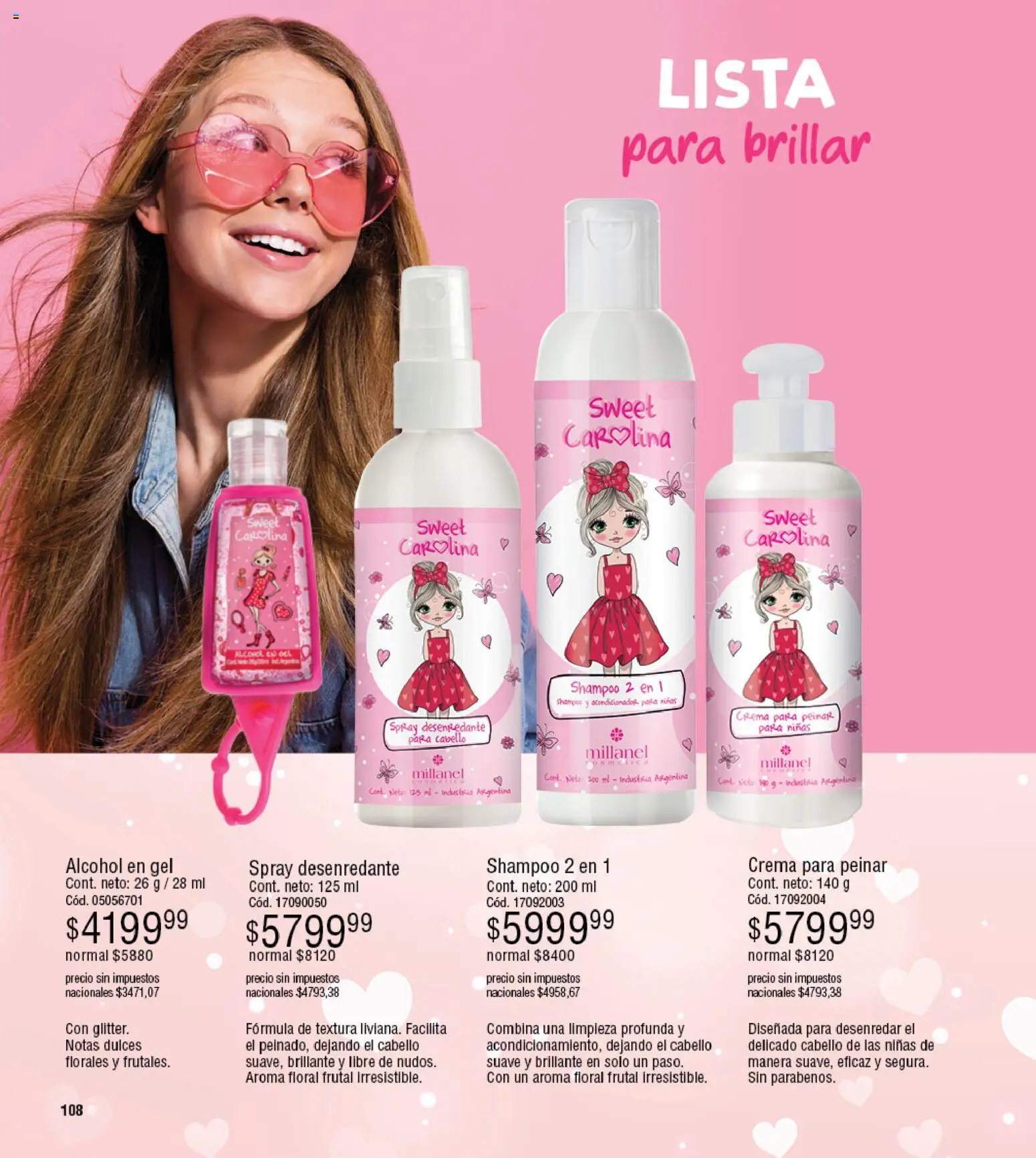 Millanel - Catálogo │ válido desde el 30.03.2026 | Página: 108 | Productos: Alcohol en gel, Shampoo, Acondicionador, Crema
