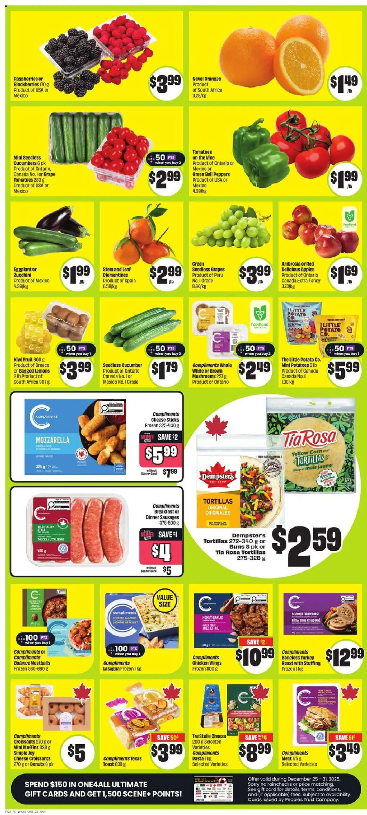 FreshCo flyer valid from 26.12.2025 | Page: 3 | Products: Cucumbers, Turkey, Oranges, Tomatoes