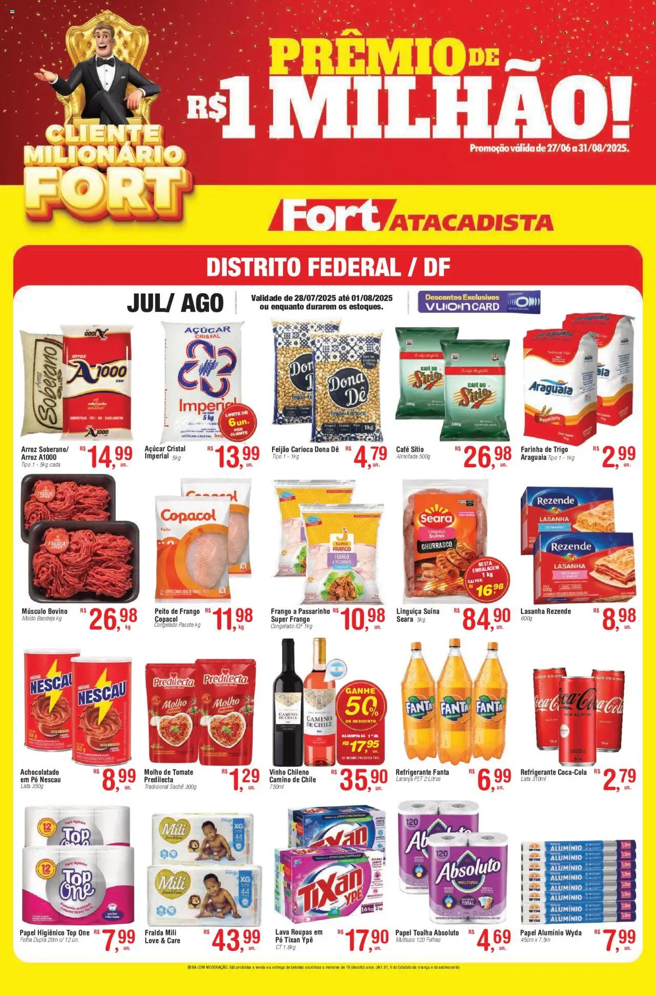 Fort Atacadista Folheto - válido de 28.07.2025 | Página: 1 | Produtos: Nescau, Roupas, Açúcar, Peito de frango