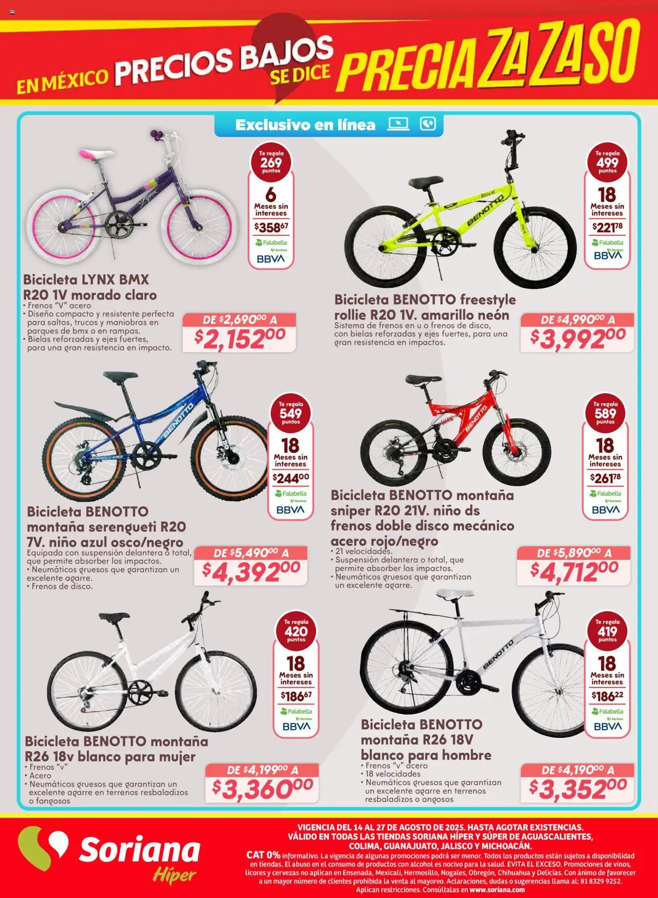 Nuevas ofertas de Soriana válidas en toda la República Mexicana desde el 14.08.2025. ¡Encuentra las mejores ofertas en Soriana - Preciazazaso Híper: Ags, Col, Gto, Jal, Mich! | Página: 55 | Productos: Neumáticos, Disco, Té