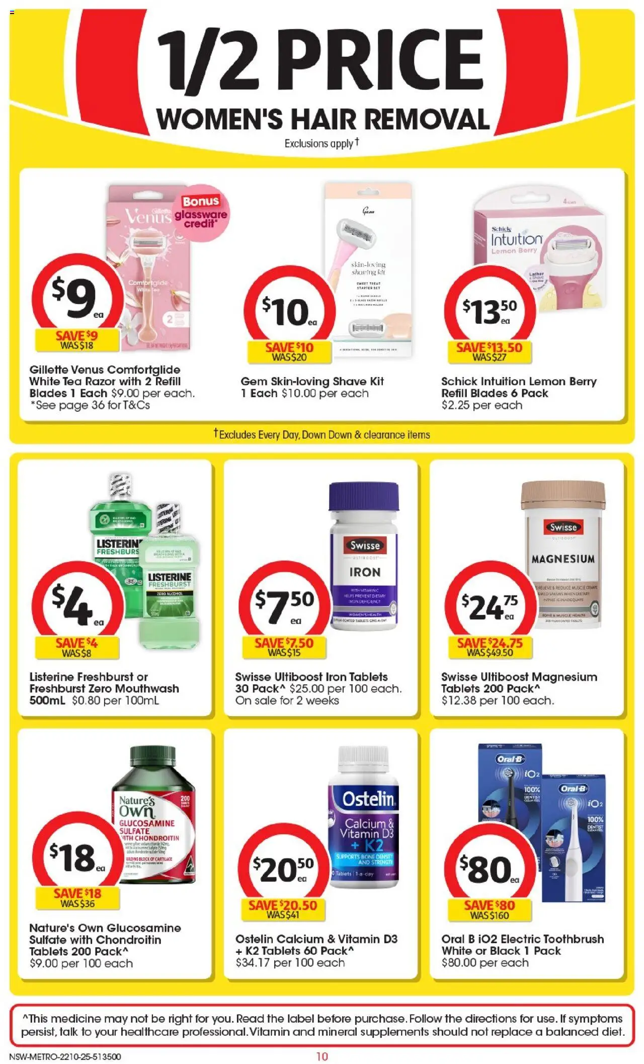 Coles catalogue - valid from 22.10.2025 | Page: 10 | Products: Mouthwash, Toothbrush, Hair removal, Electric toothbrush