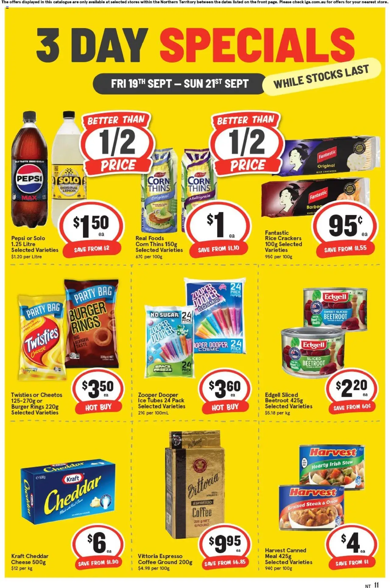 IGA catalogue - valid from 19.09.2025 | Page: 3 | Products: Cheese, Rice, Pepsi, Steak