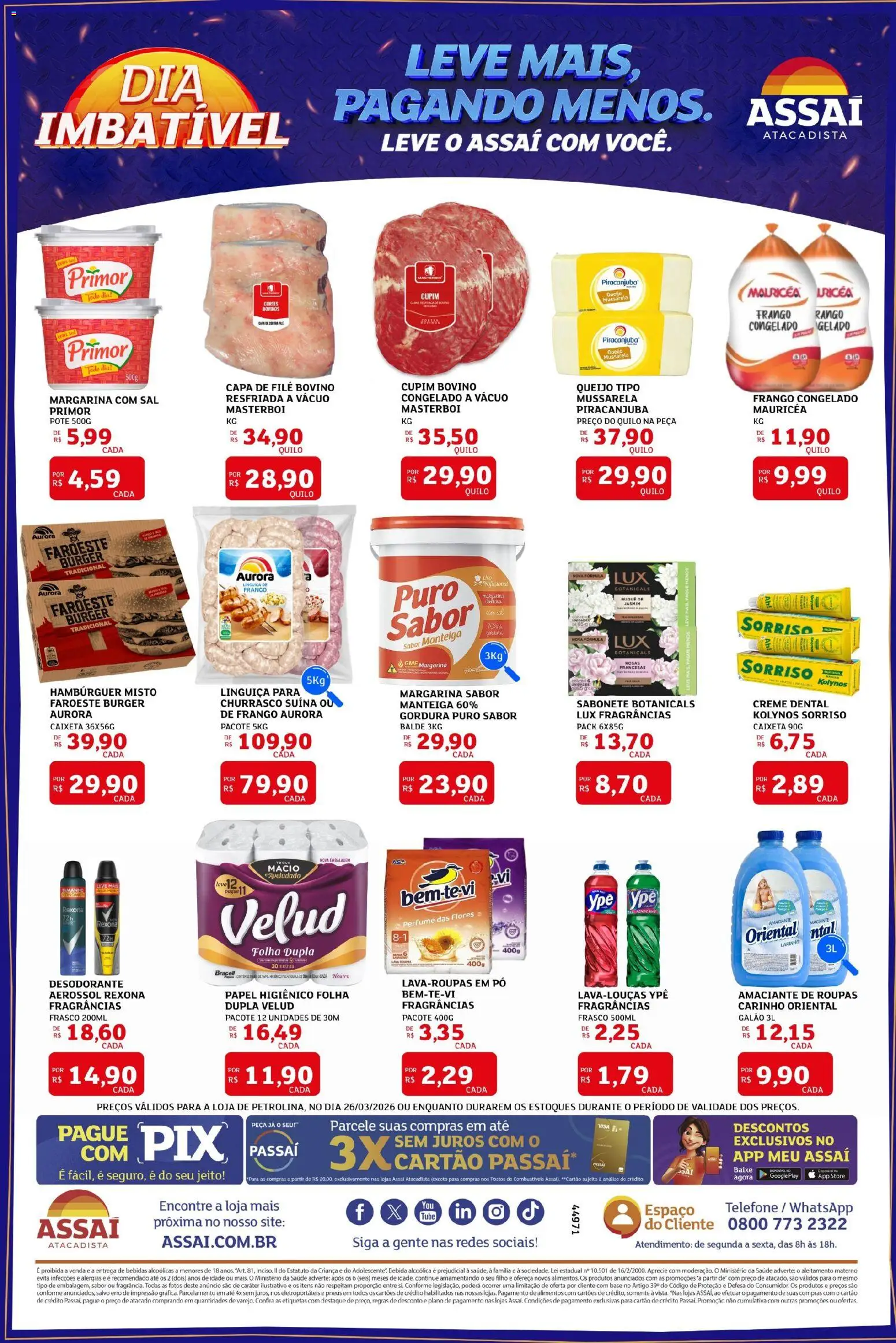 Assaí Atacadista Folheto - válido de 26.03.2026 | Página: 2 | Produtos: Linguiça, Sal, Creme dental, Balde