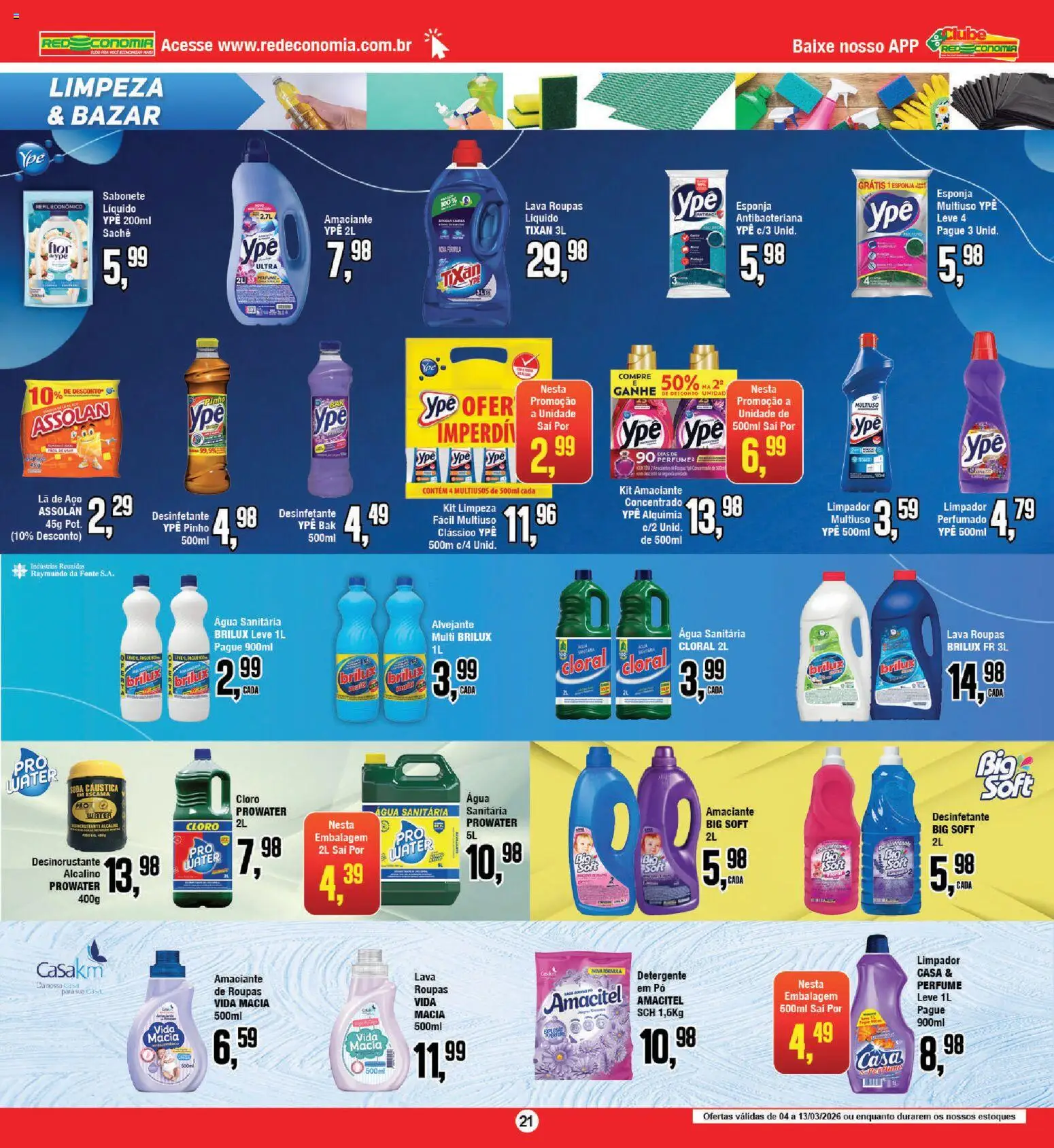 RedEconomia Folheto - válido de 13.03.2026 | Página: 21 | Produtos: Cloro, Alvejante, Detergente, Soda cáustica