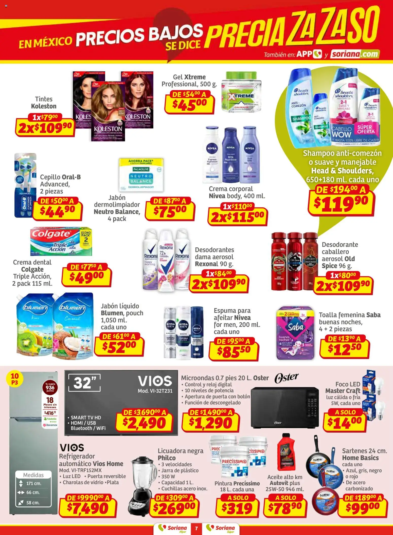 Nuevas ofertas de Soriana válidas en toda la República Mexicana desde el 15.01.2026. ¡Encuentra las mejores ofertas en Soriana - Preciazazaso Súper: Edo Mex, Gro, Hgo, Mor, Pue, Qto, Tlax, Ver! | Página: 7 | Productos: Jabón líquido, Pintura, Foco, Reloj