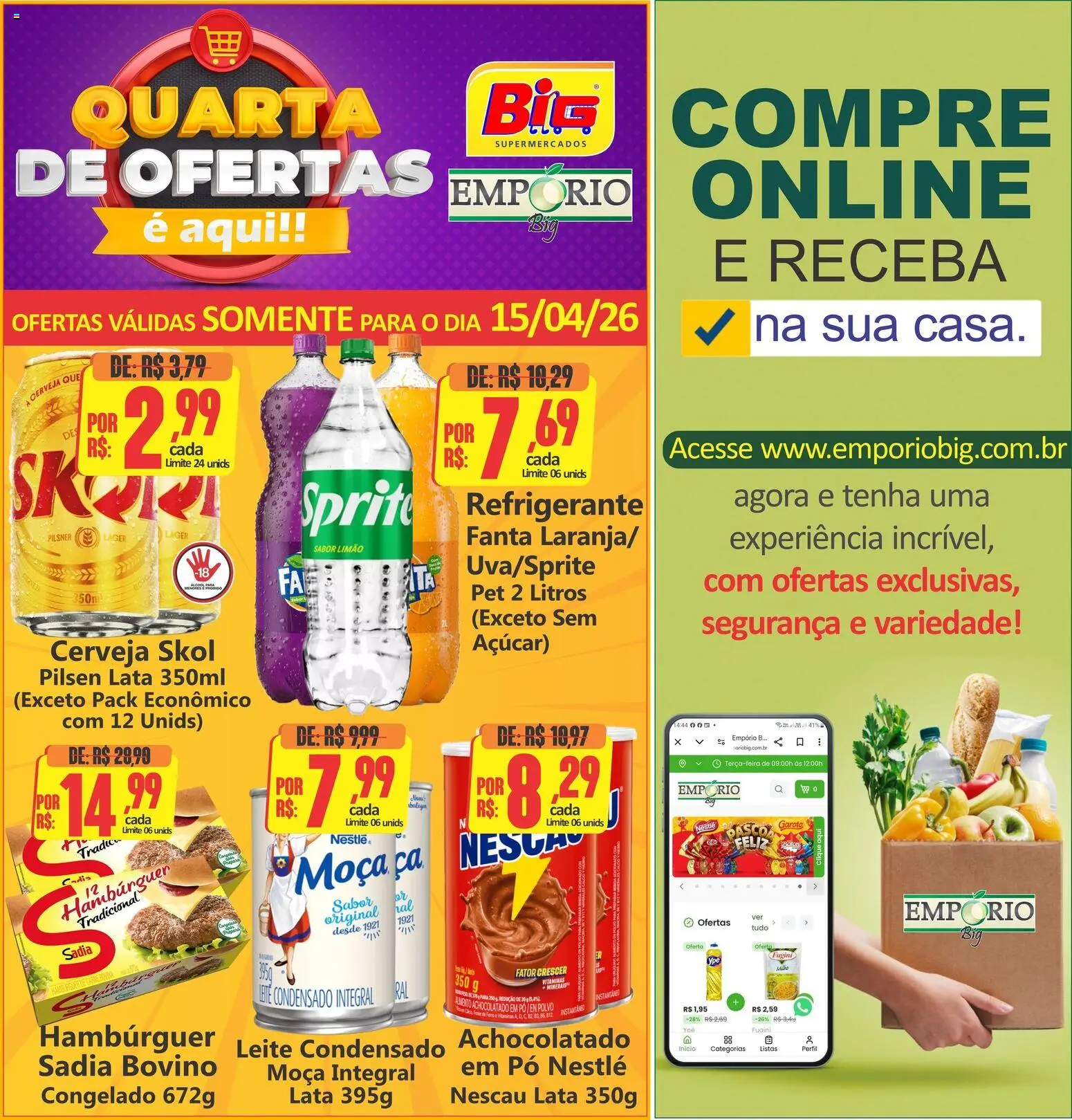 Big Supermercados Folheto - válido de 15.04.2026 | Página: 1 | Produtos: Nescau, Achocolatado, Polvo, Açúcar