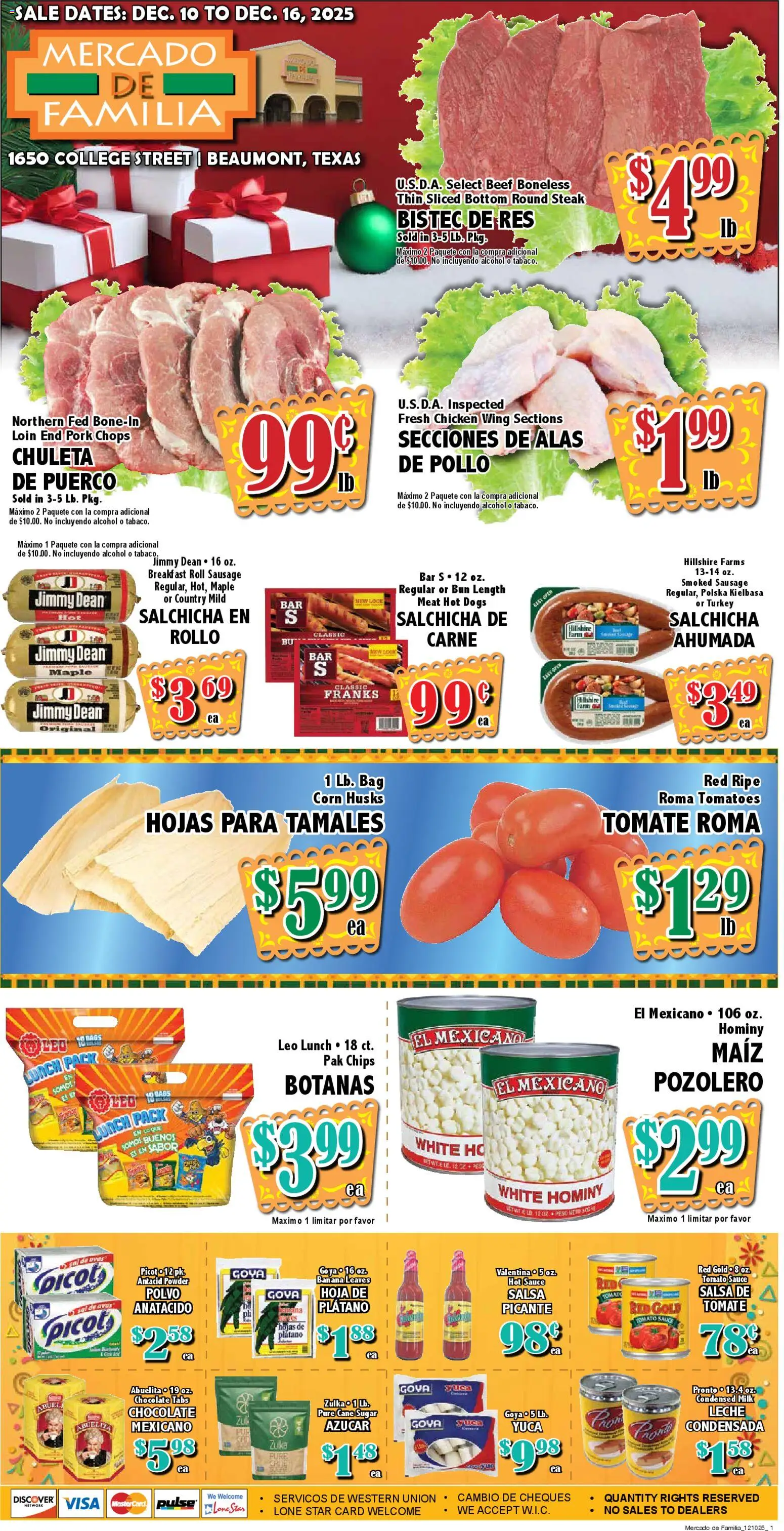 Market Basket Mercado - valid from 10.12.2025 | Page: 1 | Products: Milk, Pork, Tomatoes, Sugar
