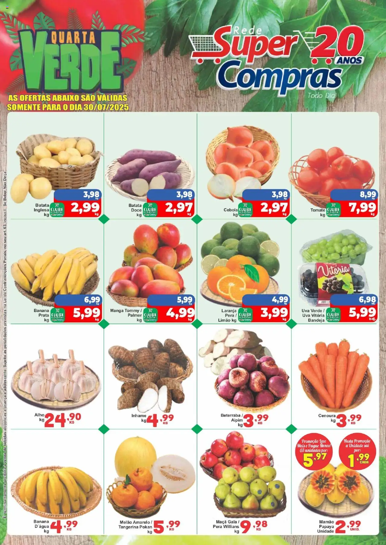 Rede Super Compras Folheto - válido de 30.07.2025 | Página: 1 | Produtos: Cenoura, Bandeja, Mamão, Batata