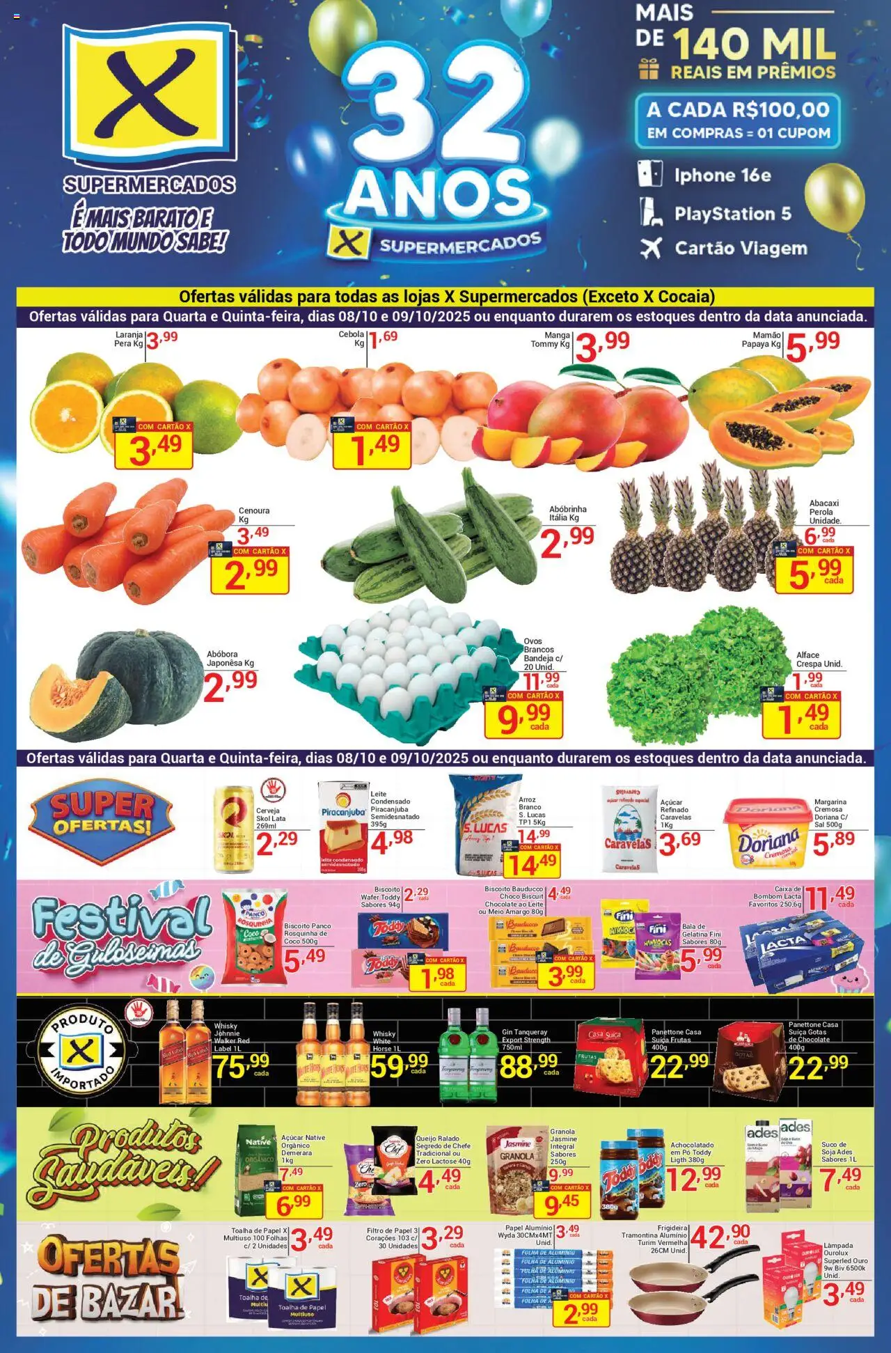 X Supermercados Folheto - válido de 08.10.2025 | Página: 1 | Produtos: Coco, Queijo, Gin, Granola