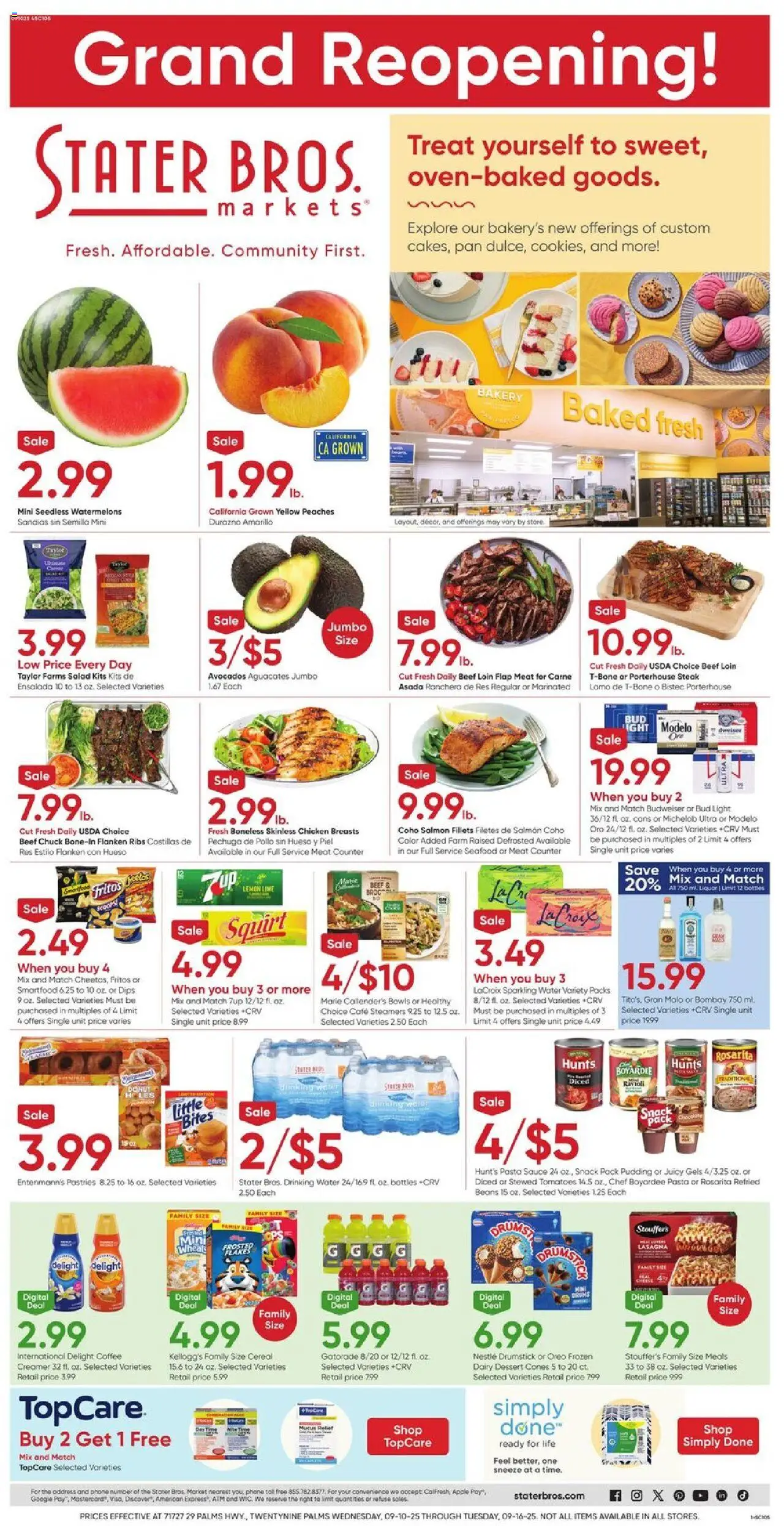 Stater Bros Weekly Ad - valid from 10.09.2025 | Page: 1 | Products: Tomatoes, Beef, Pasta, Sauce