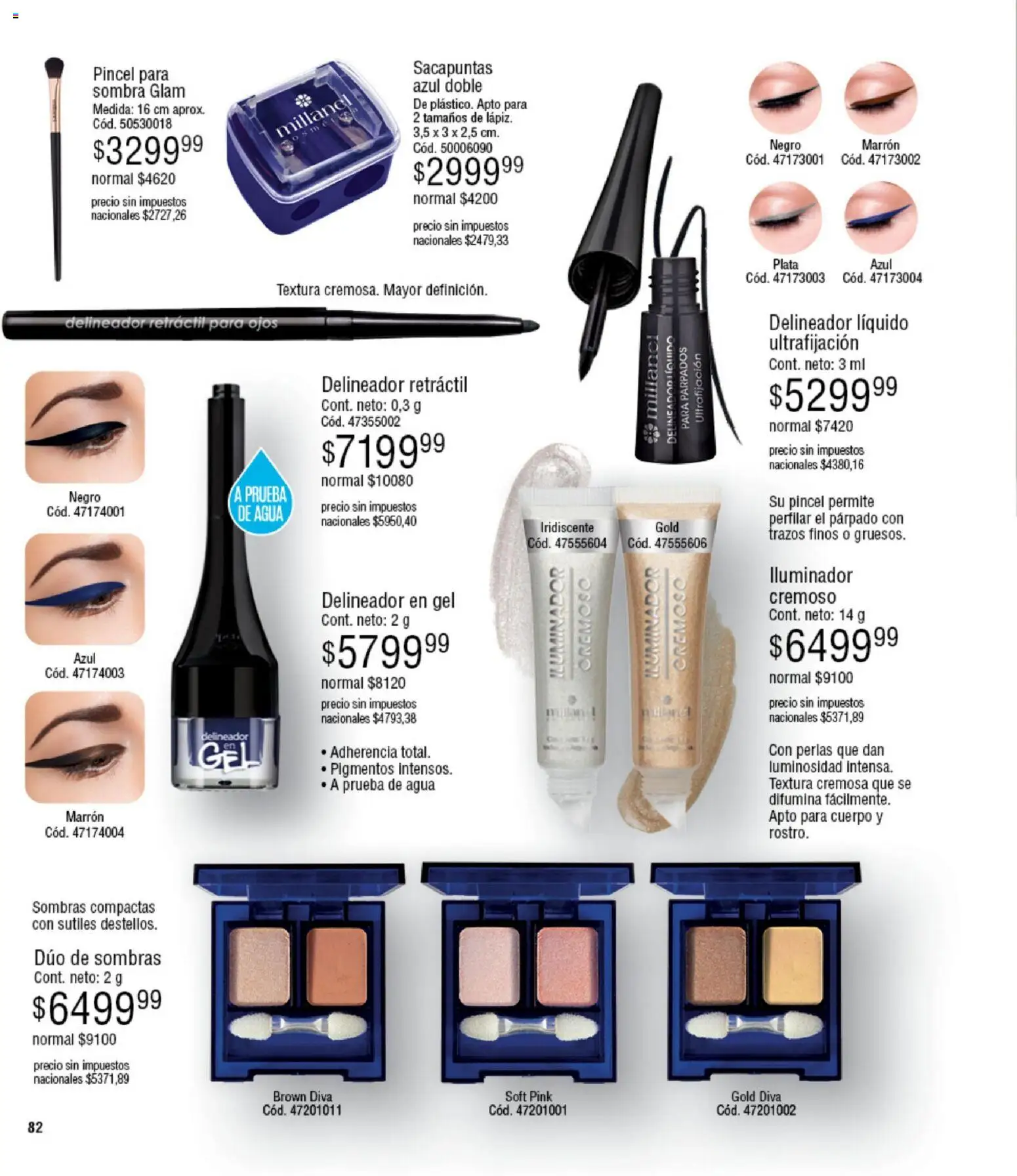 Millanel - Catálogo │ válido desde el 05.01.2026 | Página: 82 | Productos: Sacapuntas, Iluminador, Sombra, Agua