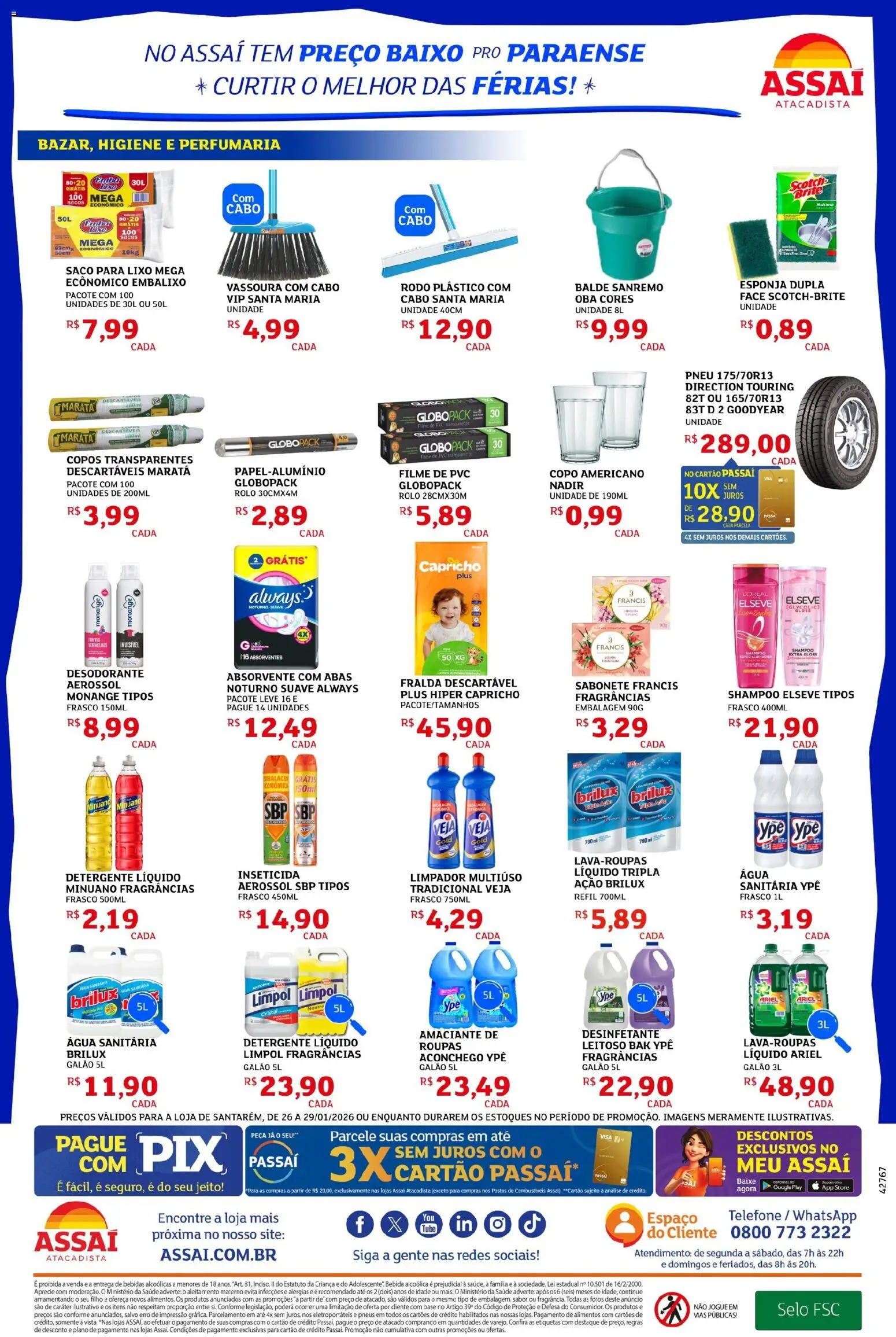 Assaí Atacadista Folheto - válido de 26.01.2026 | Página: 4 | Produtos: filme de PVC, Pneu, Ariel, Bebida