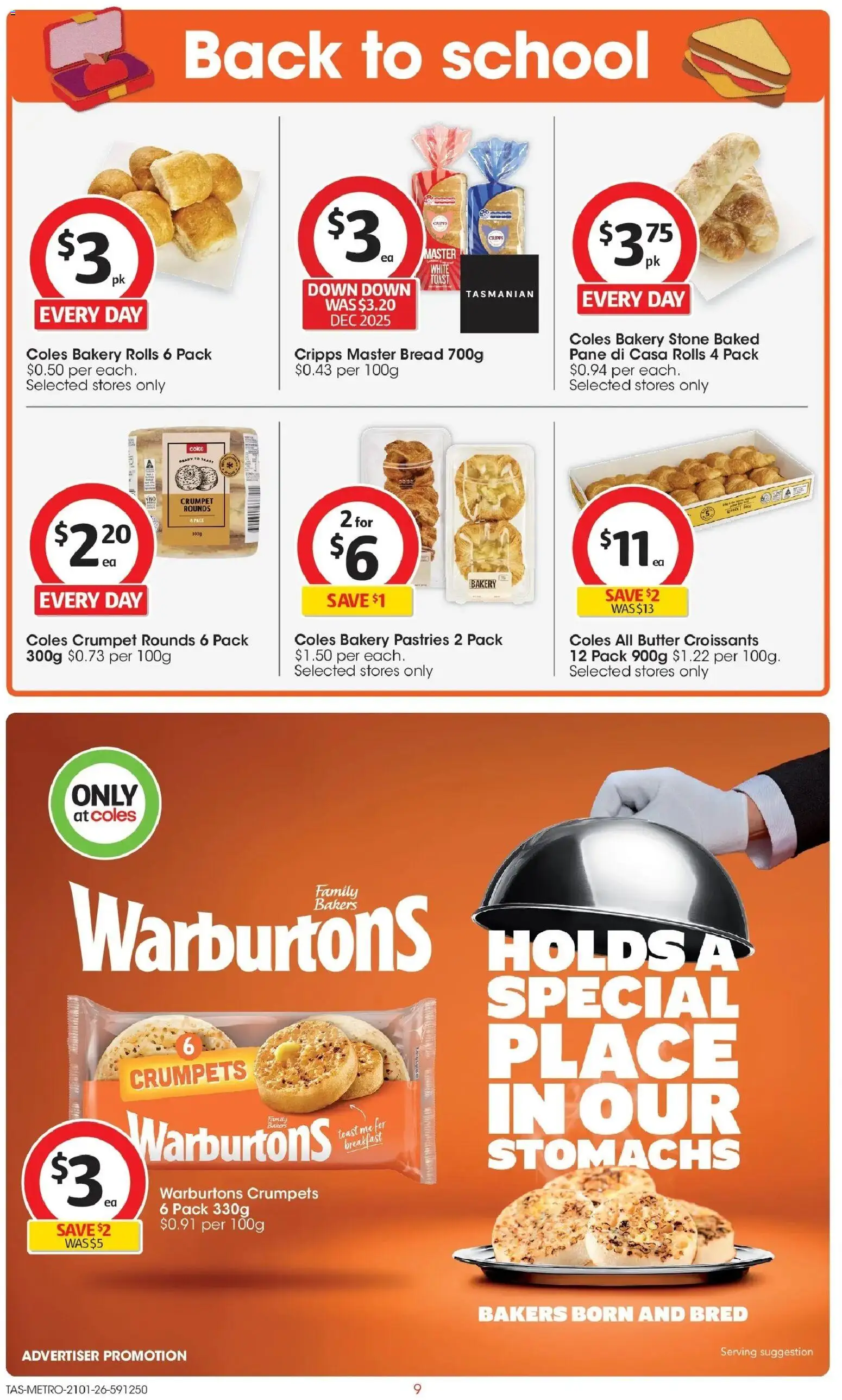 Coles catalogue - valid from 21.01.2026 | Page: 9 | Products: Crumpets, Butter, Bread, Bakery