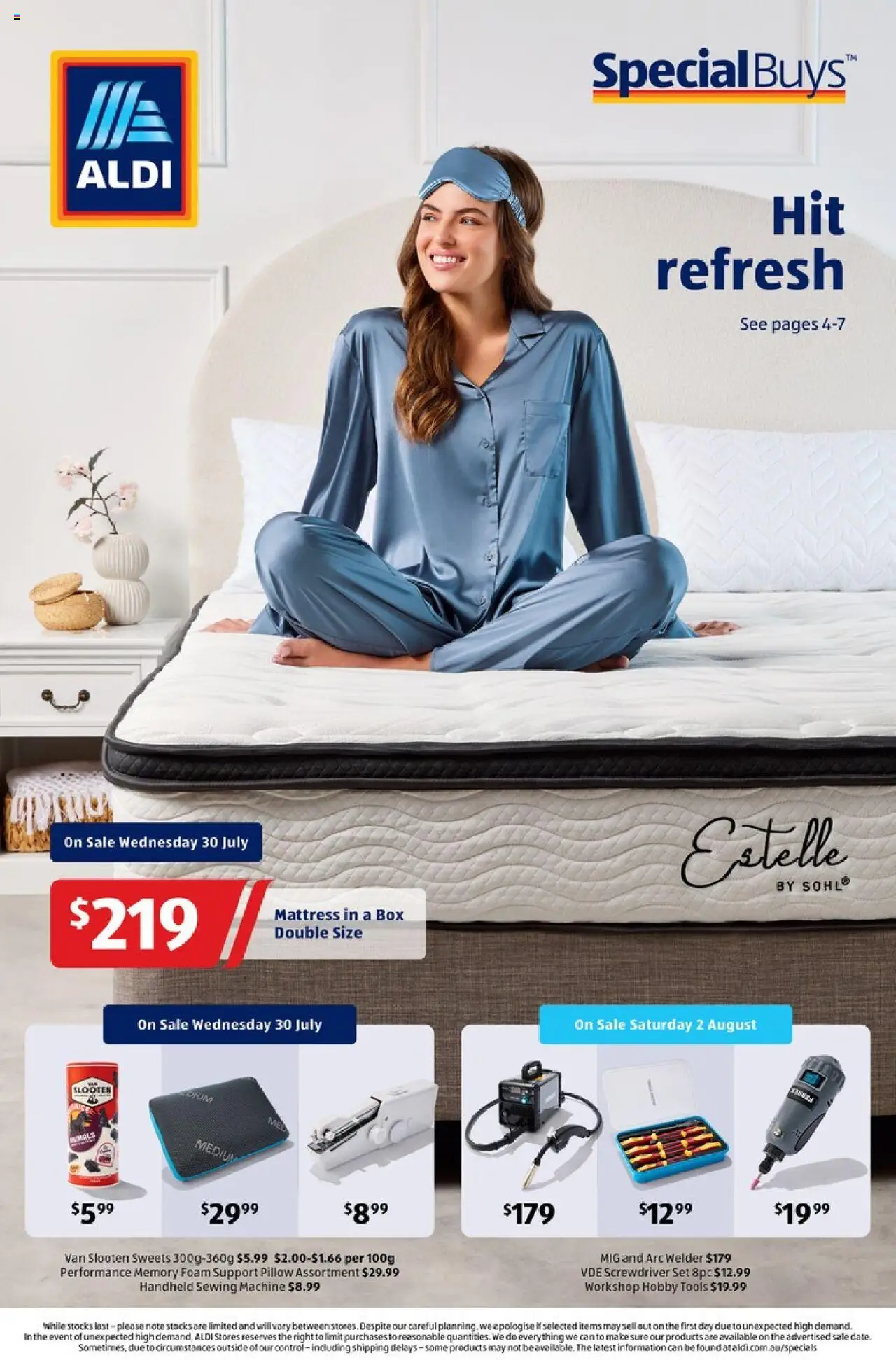 Aldi catalogue - valid from 30.07.2025 | Page: 1 | Products: Box, Sewing machine, Mattress, Pillow