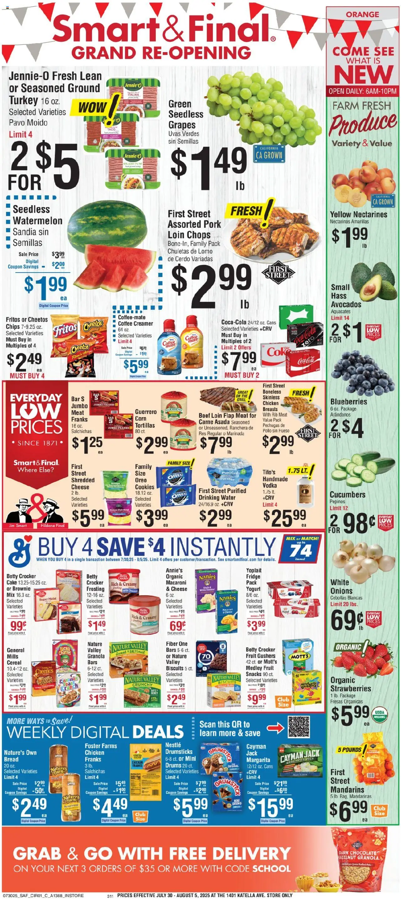 Smart & Final Grand Opening - valid from 30.07.2025 | Page: 1 | Products: Cheese, Bread, Pork, Cookies