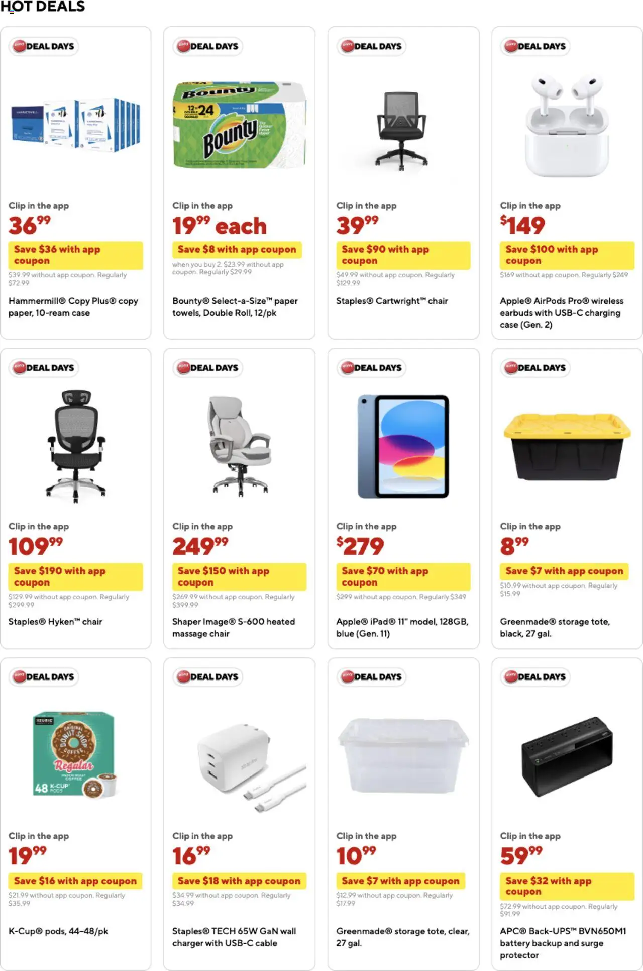 Staples Weekly Ad - valid from 05.10.2025 | Page: 13 | Products: Battery, Clip, Massage Chair, Surge Protector
