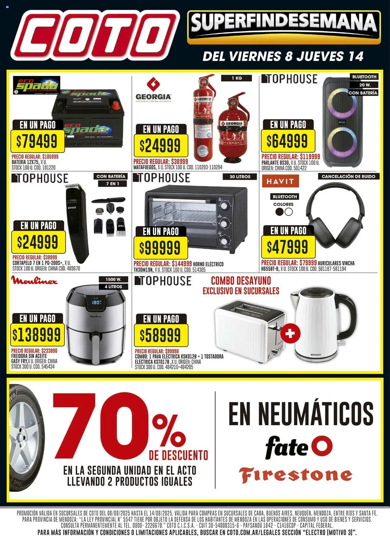 Coto ofertas electro │ válido desde el 08.08.2025 | Página: 3 | Productos: Neumáticos, Vincha, Parlante, Horno eléctrico