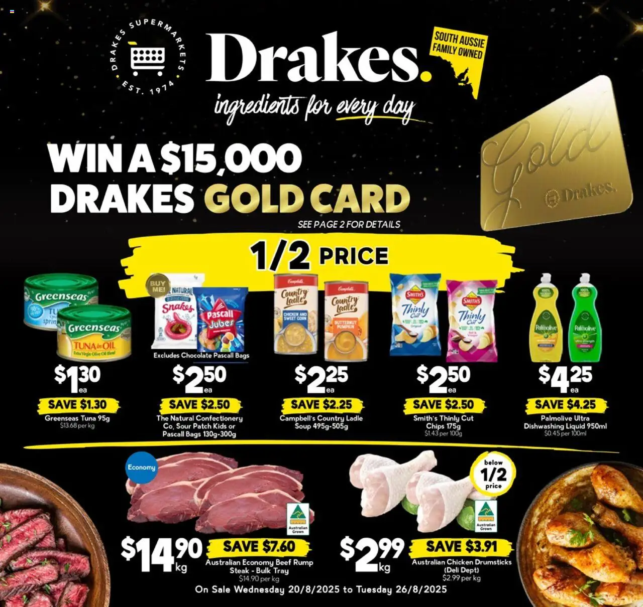 Drakes catalogue - valid from 20.08.2025 | Page: 1 | Products: Oil, Beef, Chips, Steak