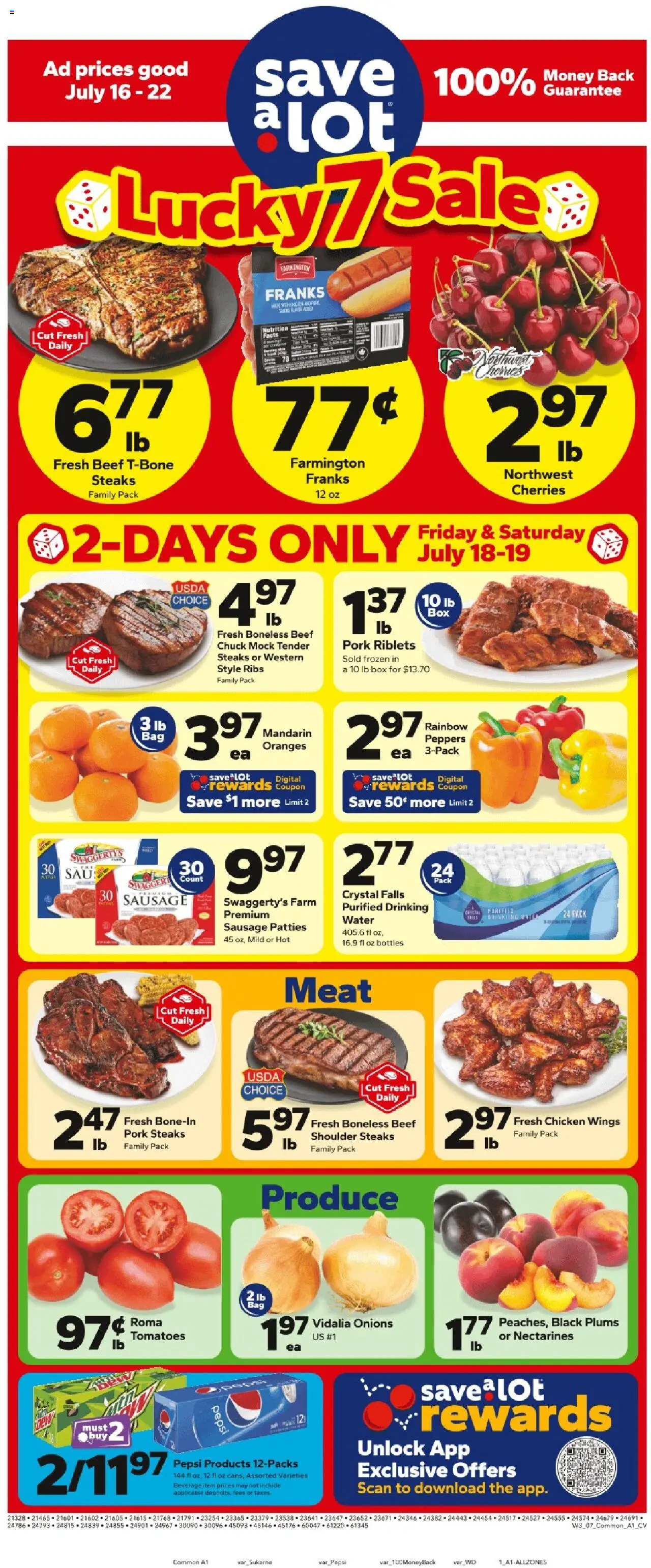 Save a Lot Weekly Ad - valid from 16.07.2025 | Page: 1 | Products: Peppers, Pork, Tomatoes, Beef