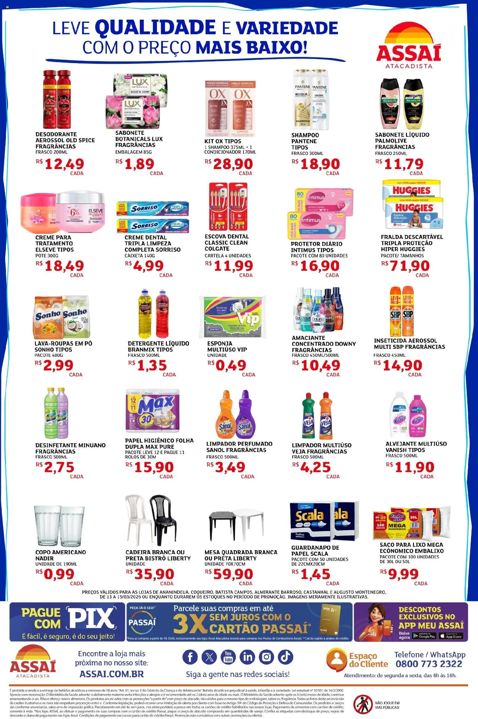 Assaí Atacadista Folheto - válido de 13.03.2026 | Página: 2 | Produtos: Saco para lixo, Esponja, Sabonete, Telefone