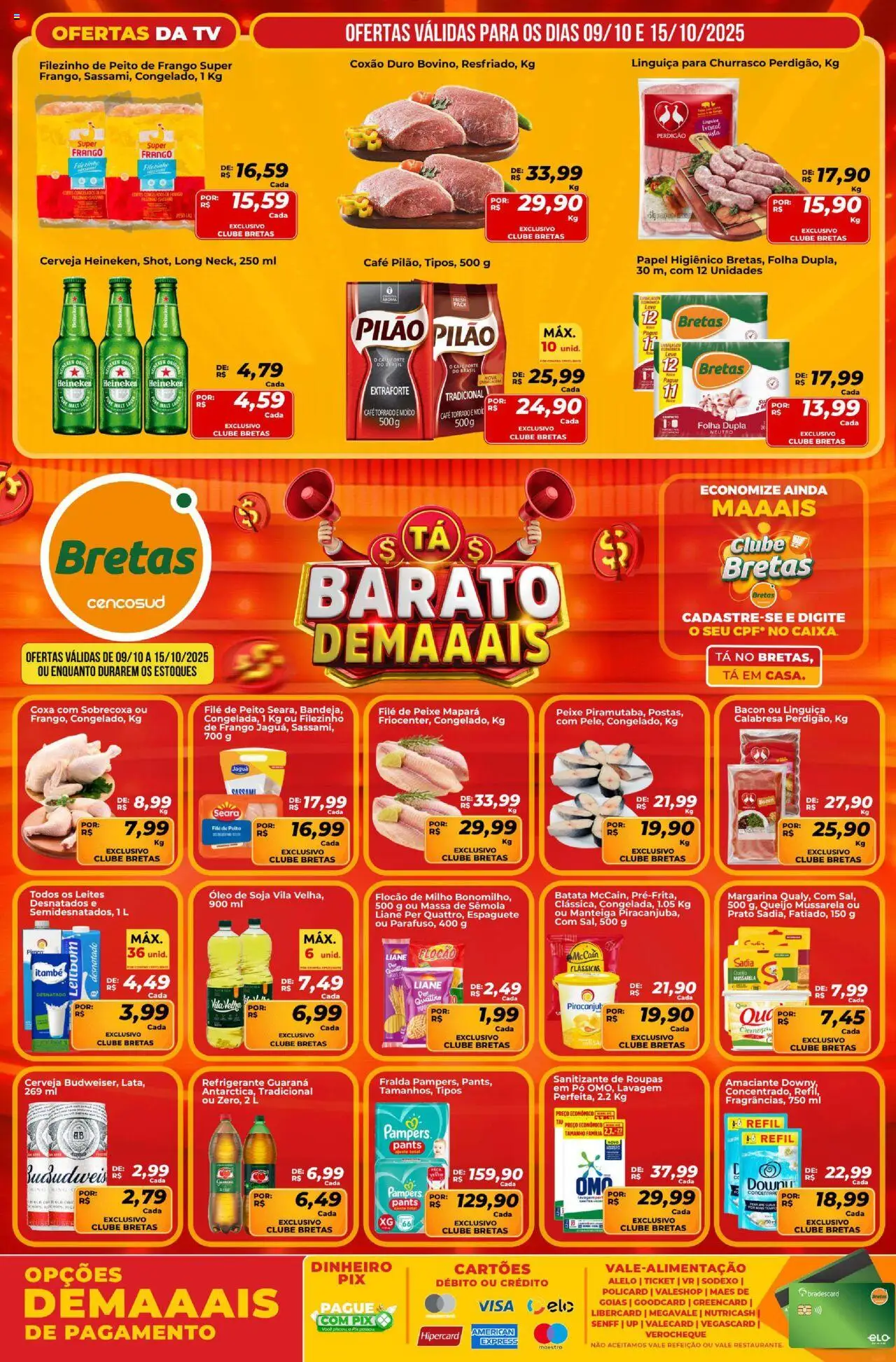 Bretas Folheto - válido de 09.10.2025 | Página: 1 | Produtos: Queijo, Café, Cerveja, Frango