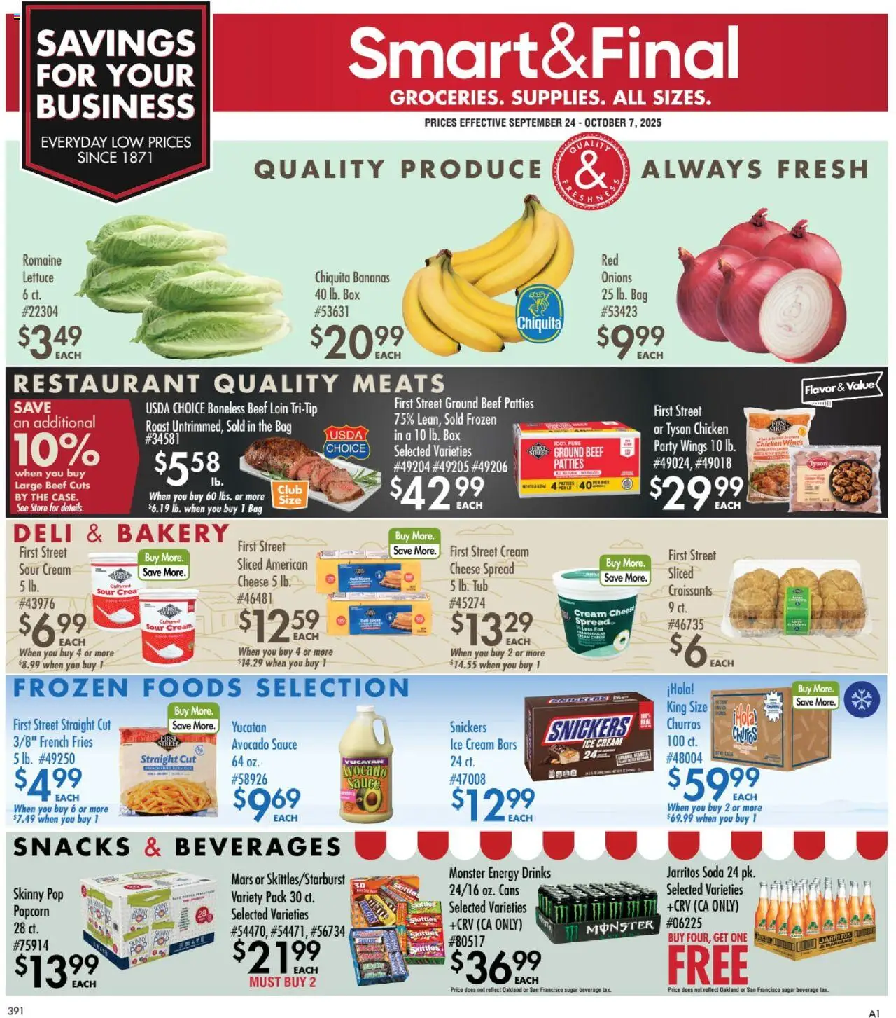 Smart & Final Business & Club - valid from 23.09.2025 | Page: 1 | Products: Lettuce, Bananas, Ice cream, Sauce