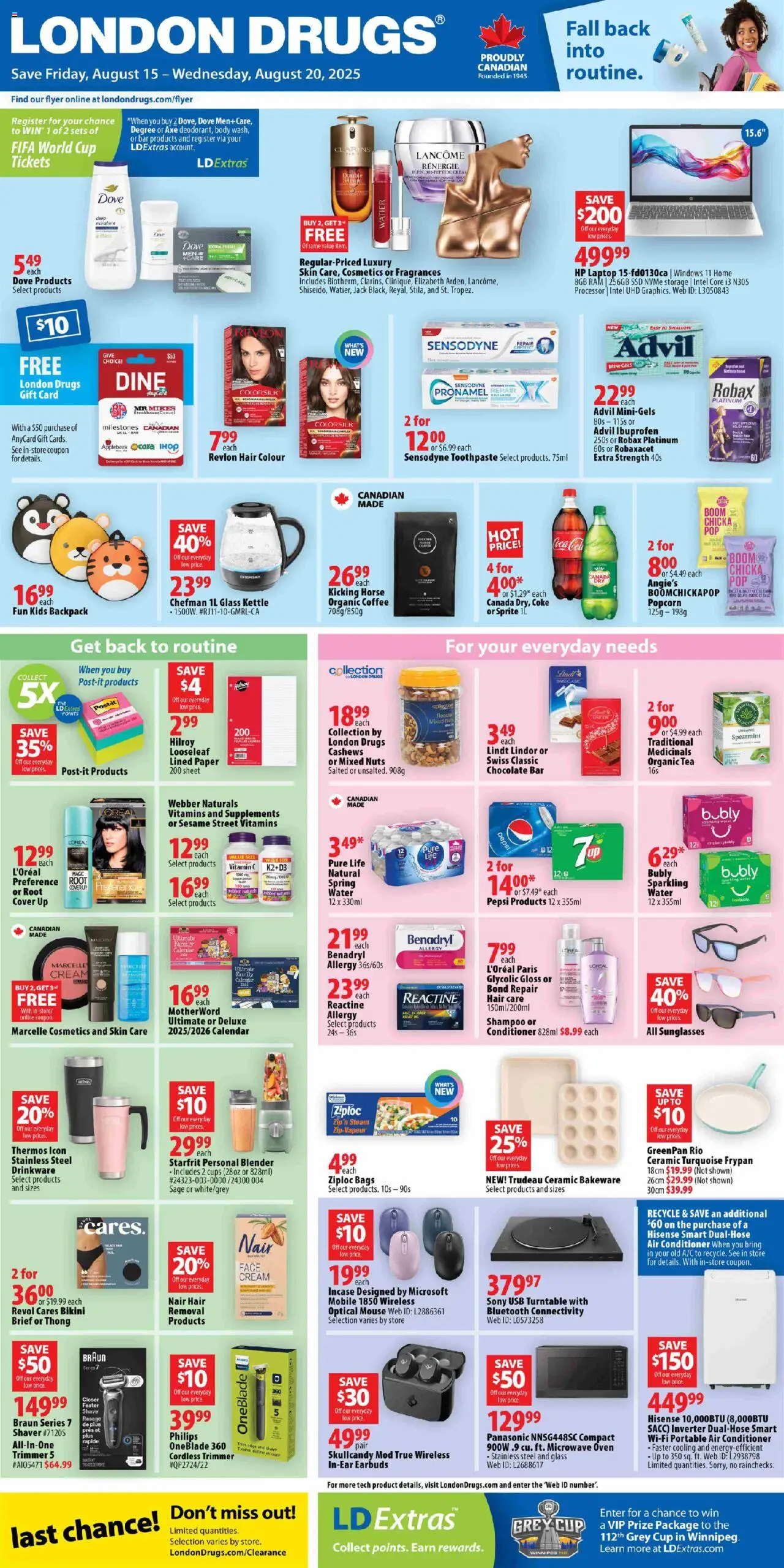 London Drugs flyer valid from 15.08.2025 | Page: 1 | Products: Nuts, Cream, Oven, Microwave oven