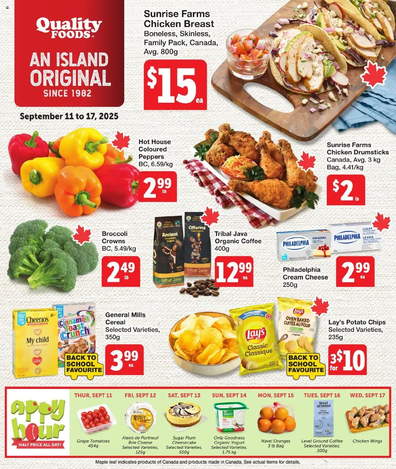 Quality Foods flyer valid from 11.09.2025 | Page: 1 | Products: Chicken wings, Cheese, Oranges, Tomatoes