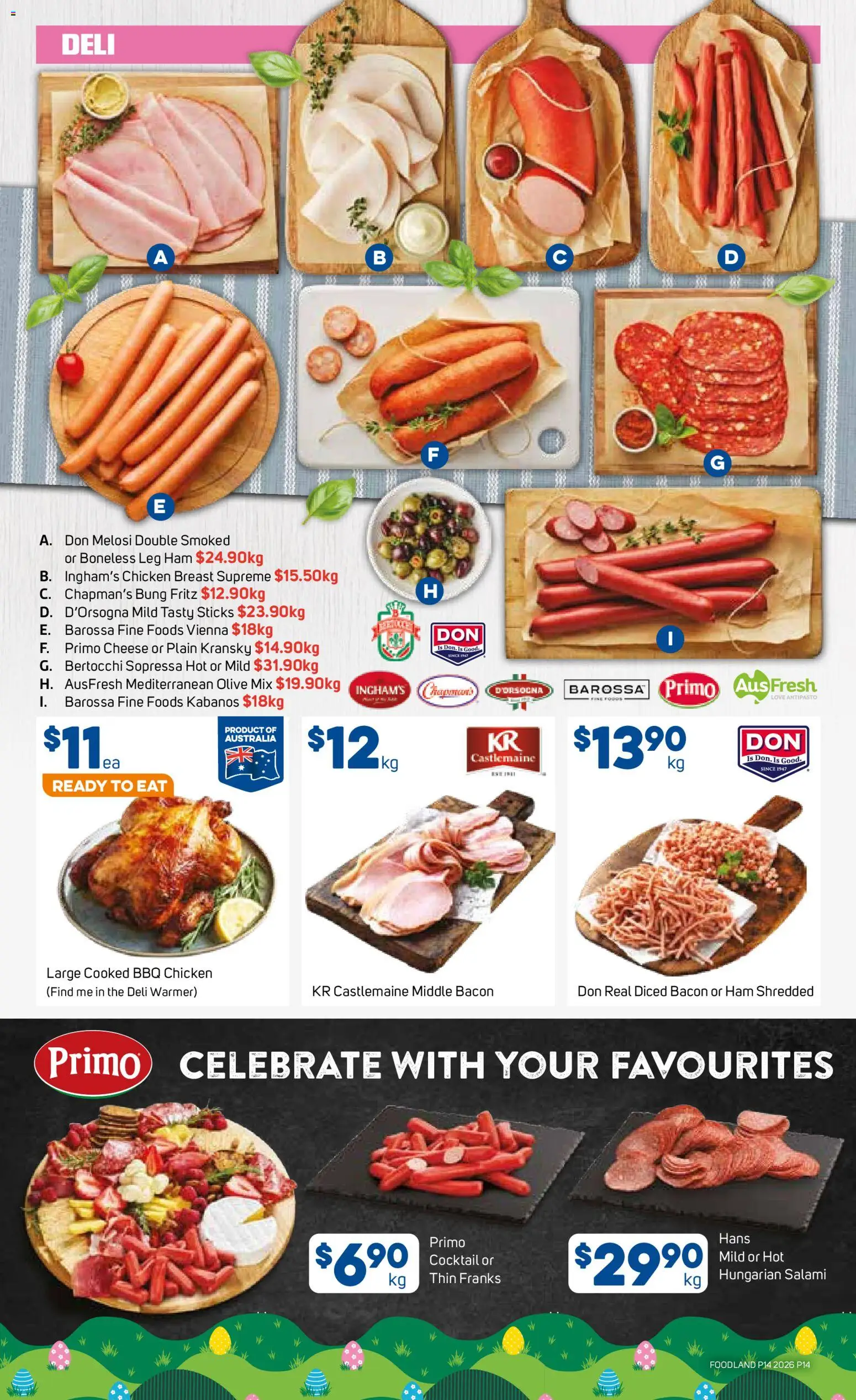 Foodland catalogue - valid from 01.04.2026 | Page: 14 | Products: Cheese, Salami, Ham, Chicken