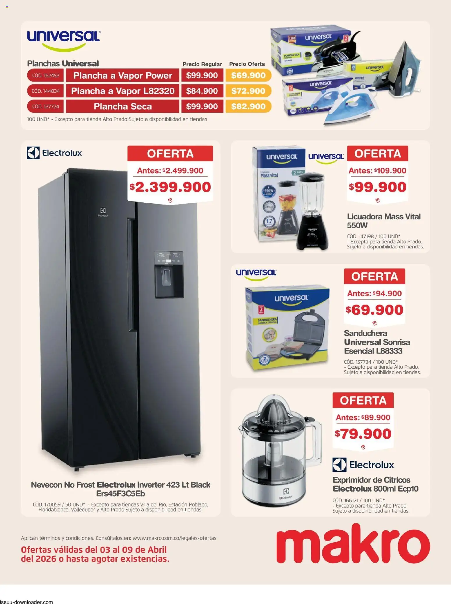 Makro revista - valida desde el 03.04.2026 | Página: 26 | Productos: Plancha, Sanduchera, Exprimidor, Licuadora