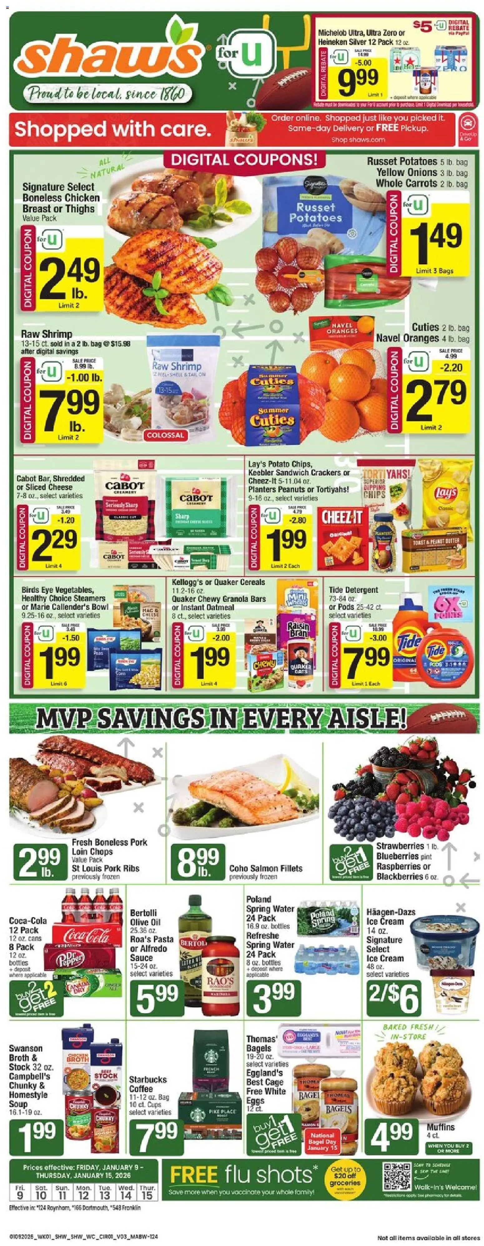 Shaw's Weekly Ad - MA - valid from 09.01.2026 | Page: 1 | Products: Cheese, Coffee, Pasta, Ice cream