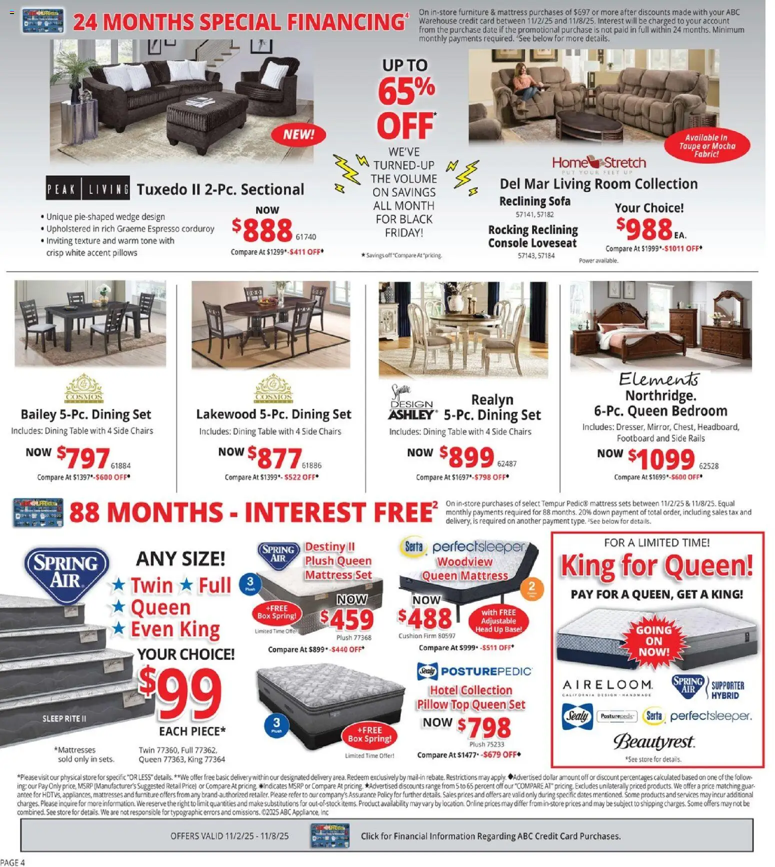 ABC Warehouse Black Friday - valid from 02.11.2025 | Page: 4 | Products: Mattress, Sofa, Box, Date