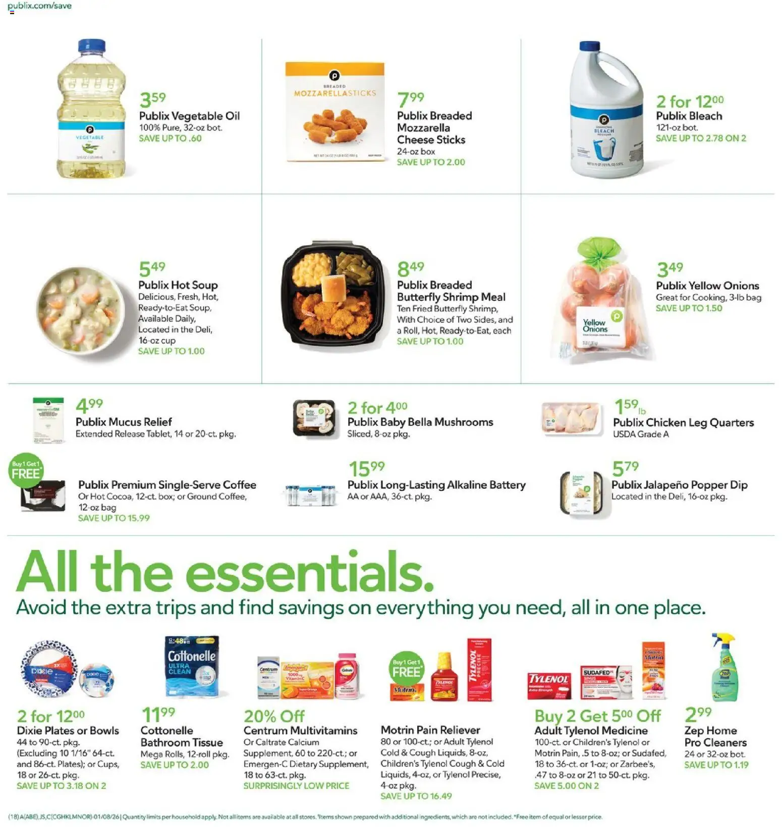 Publix Weekly Ad - valid from 07.01.2026 | Page: 18 | Products: Mushrooms, Battery, Cheese, Bag
