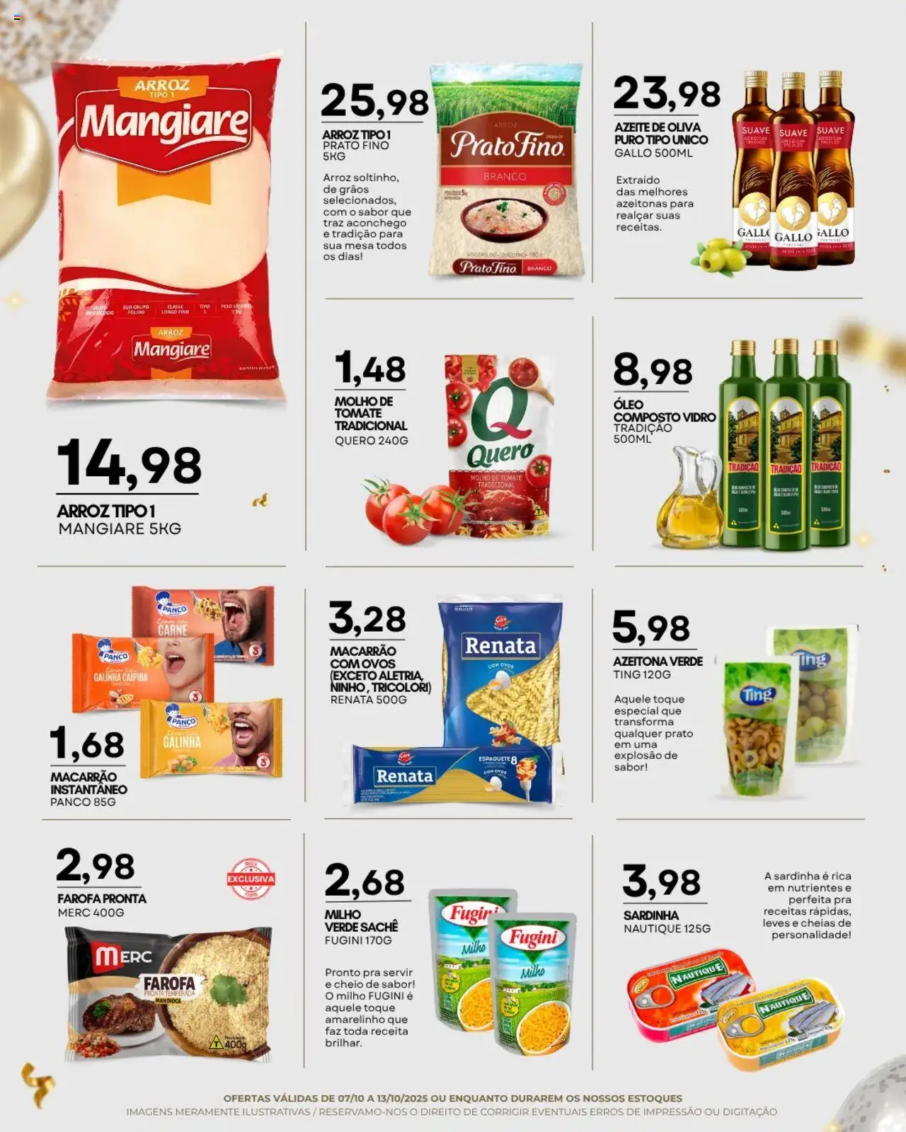 Mercadão Atacadista Folheto - válido de 07.10.2025 | Página: 4 | Produtos: Mandioca, Arroz, Carne, Azeite