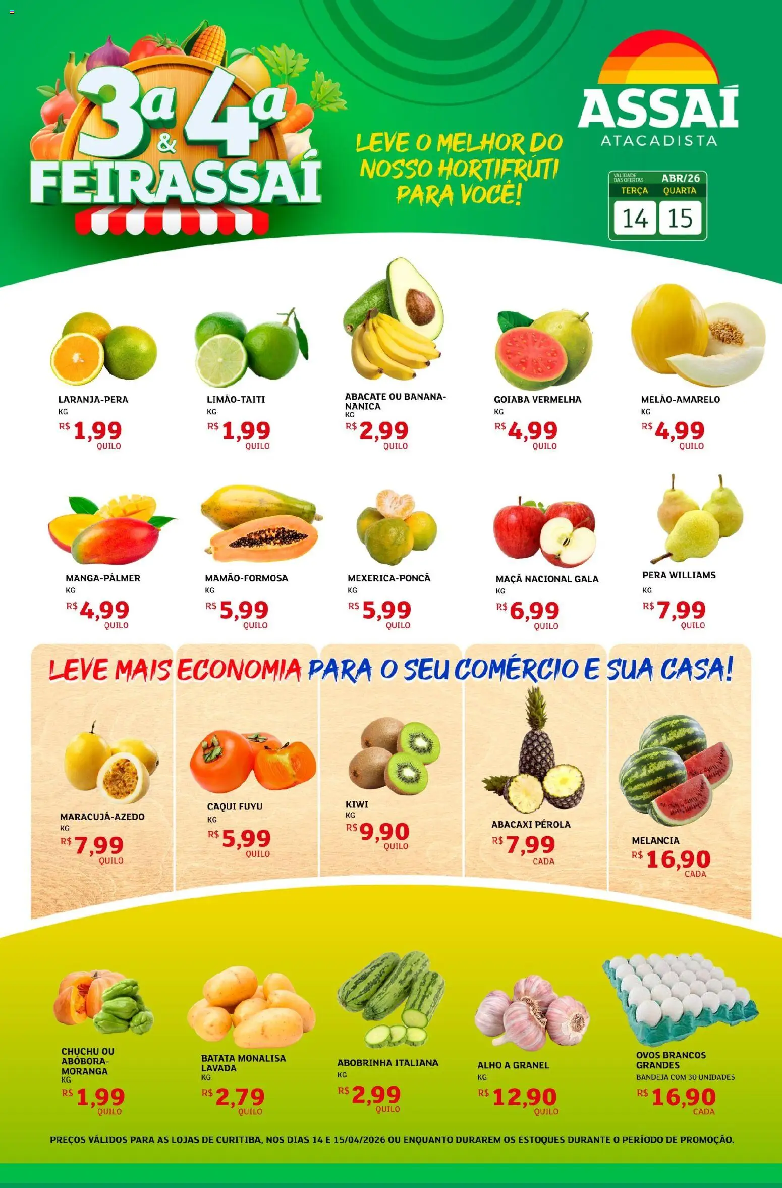 Assaí Atacadista Folheto - válido de 14.04.2026 | Página: 1 | Produtos: Chuchu, Abobrinha, Abacaxi, Kiwi