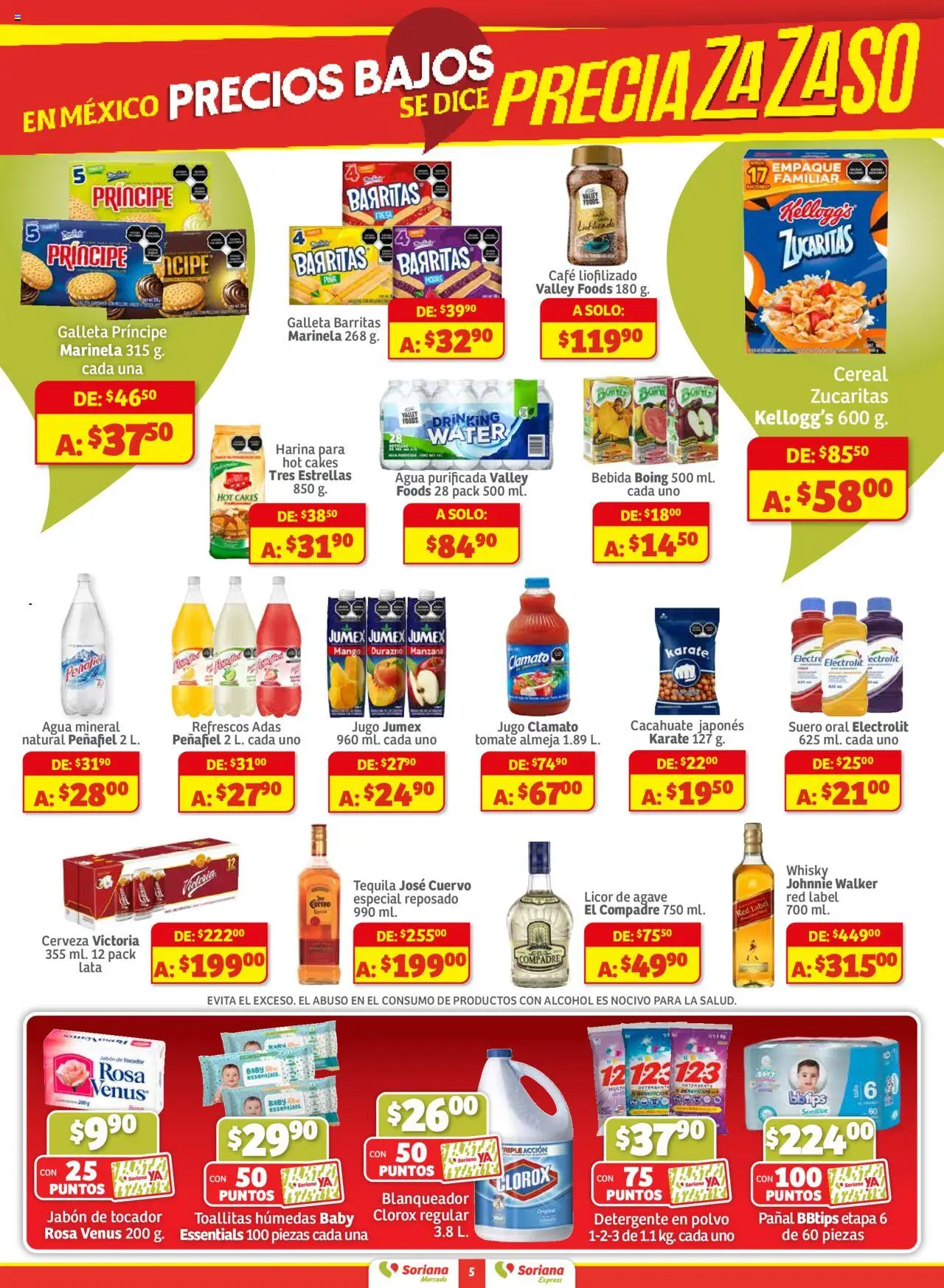 Nuevas ofertas de Soriana válidas en toda la República Mexicana desde el 18.09.2025. ¡Encuentra las mejores ofertas en Soriana - Pesito Valedor Mercado: Edo Mex, Valle De México, Gro, Hgo, Mor, Pue, Qto, Tlax, Ver! | Página: 5 | Productos: Detergente, Tomate, Manzana, Tequila